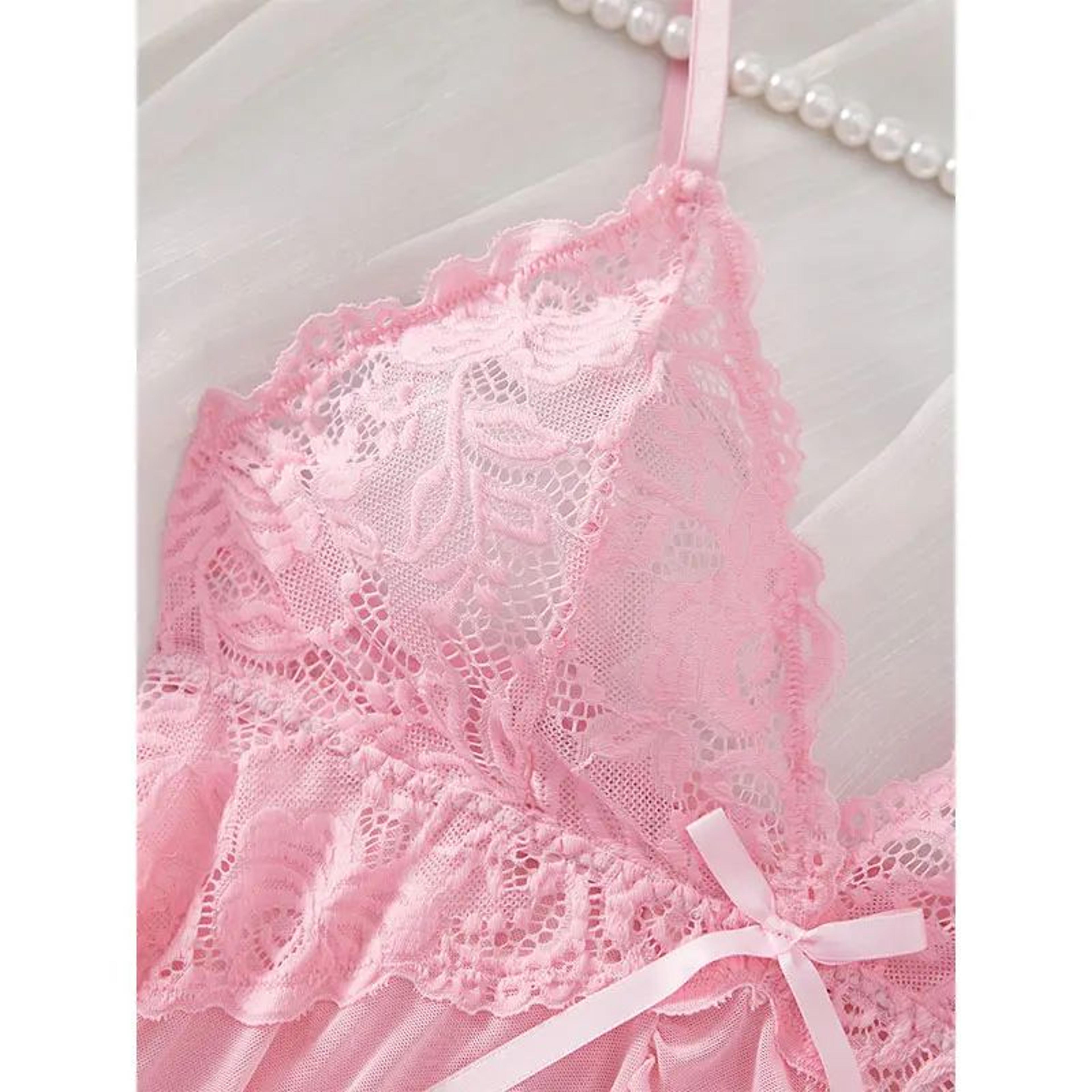 Women Summer Lace Nightgown Set With Suspender Dress And Thong 3