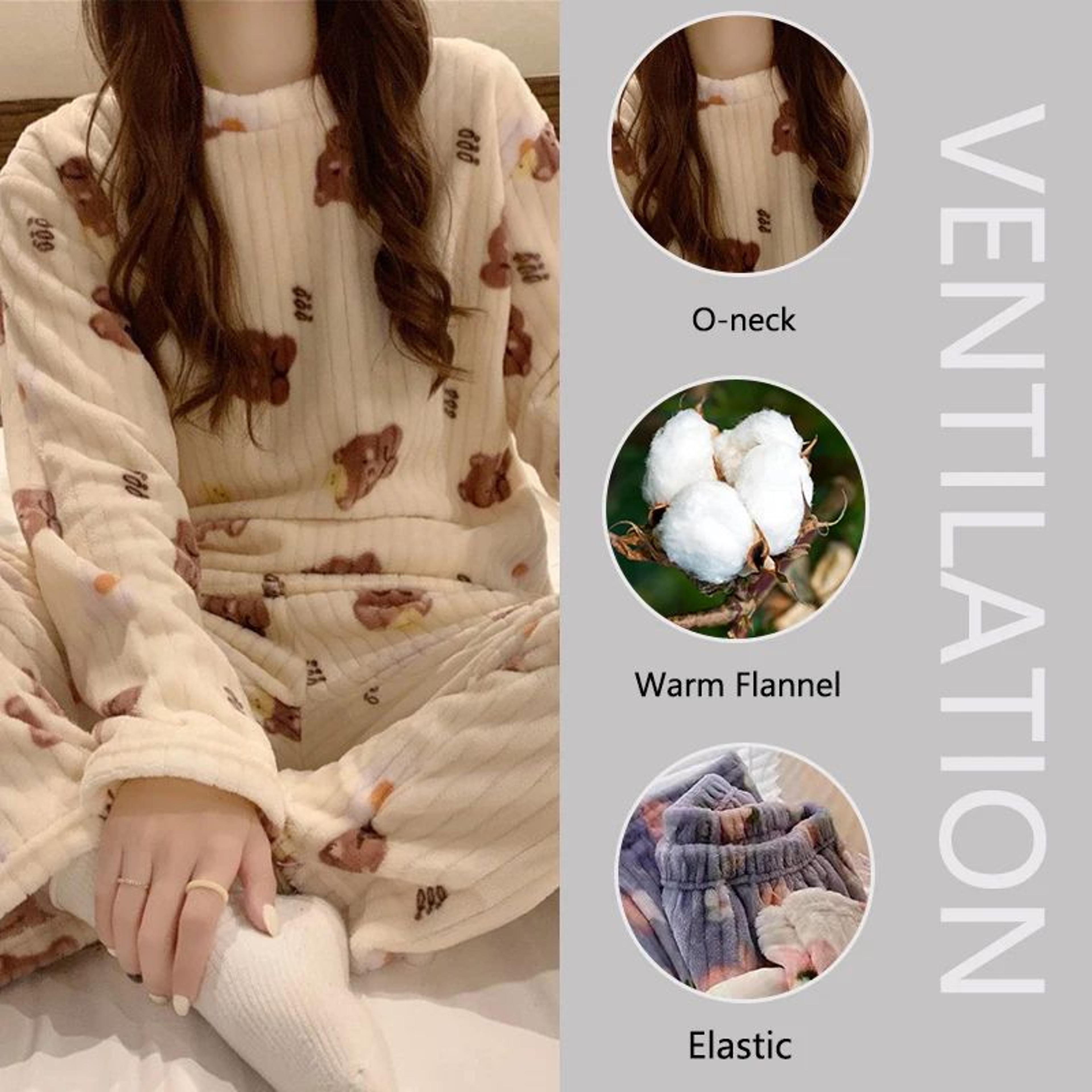 Women Thick Warm Coral Velvet Flannel Pajama Set 1