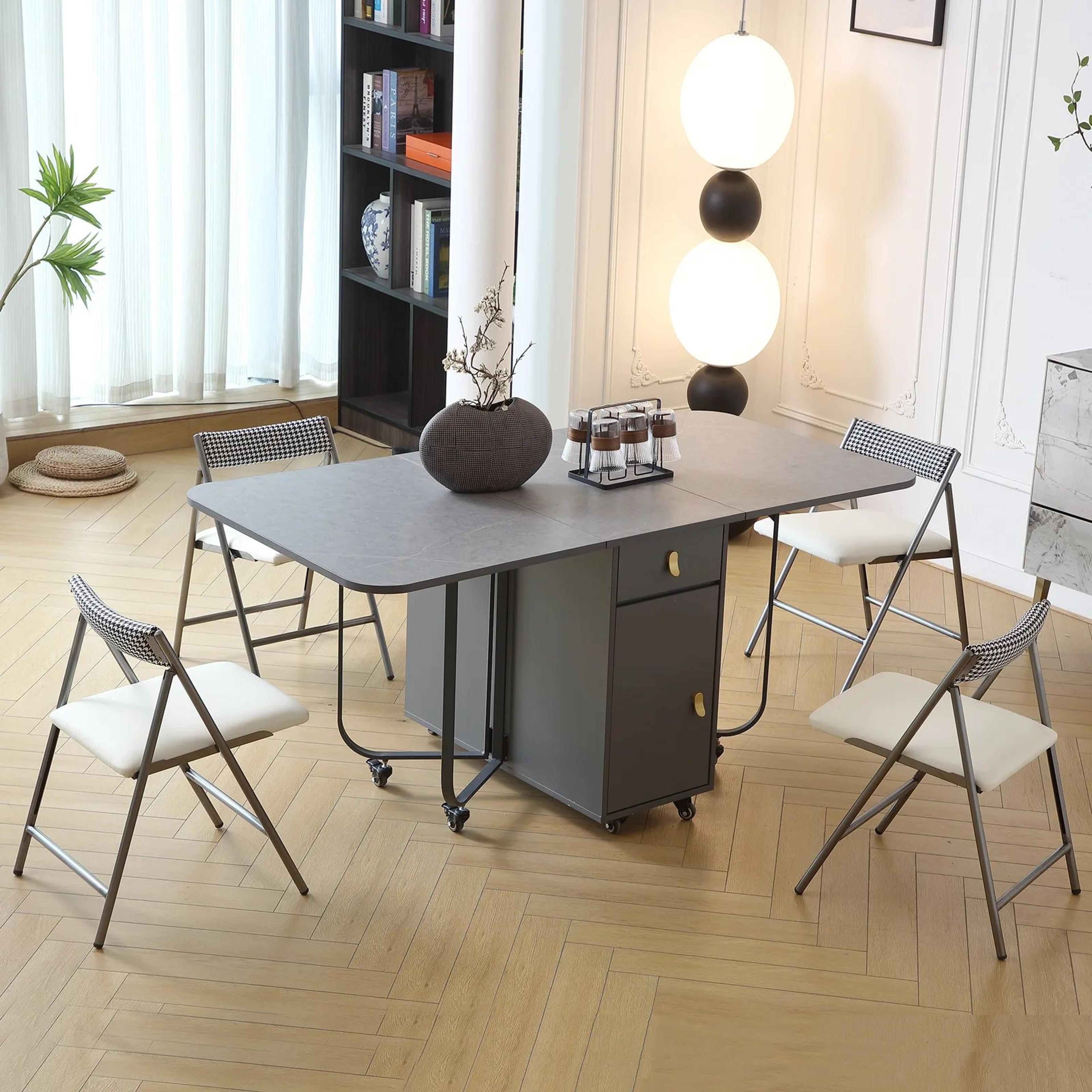 Folding Rectangle Dining Table With Chairs Set 1