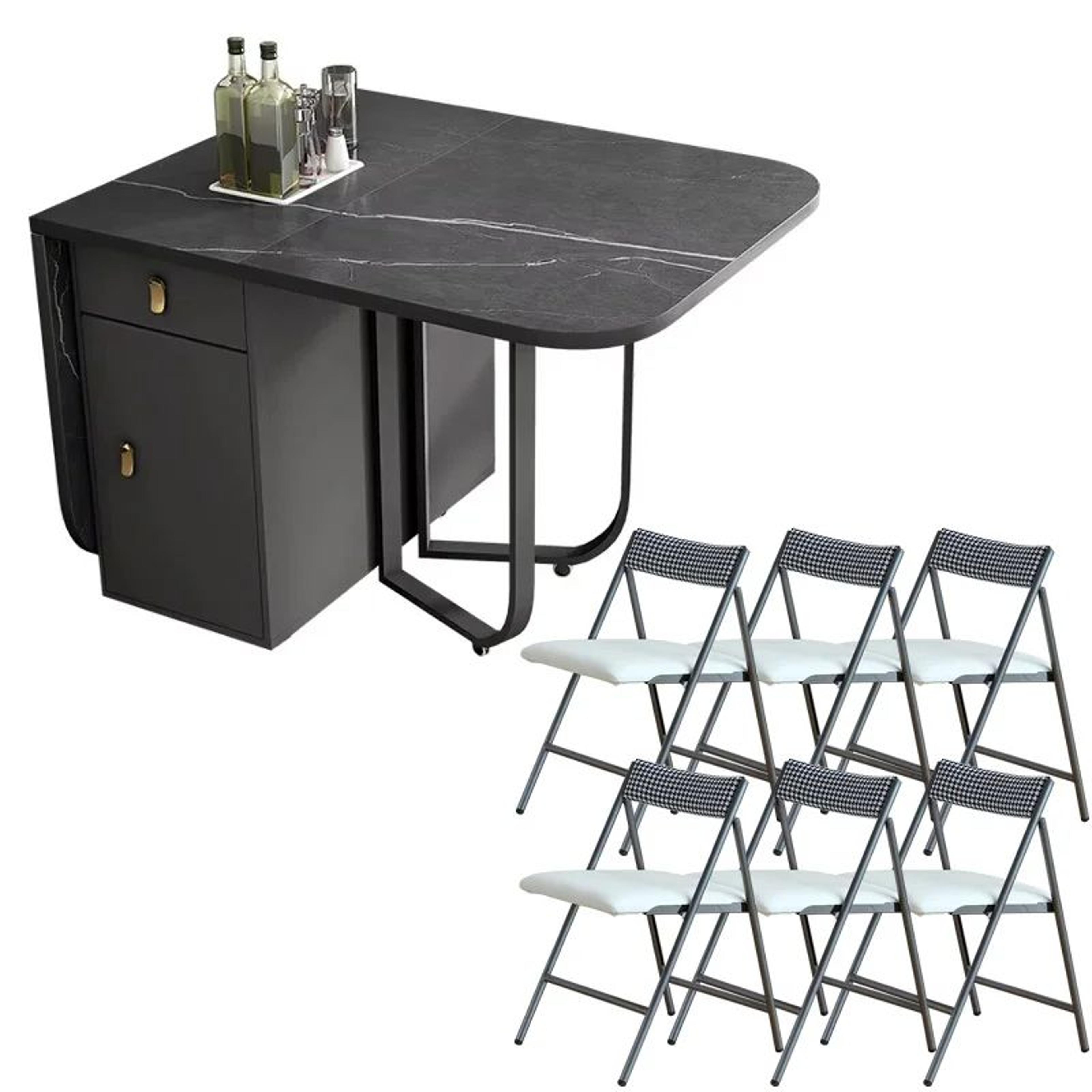 Folding Rectangle Dining Table With Chairs Set 12