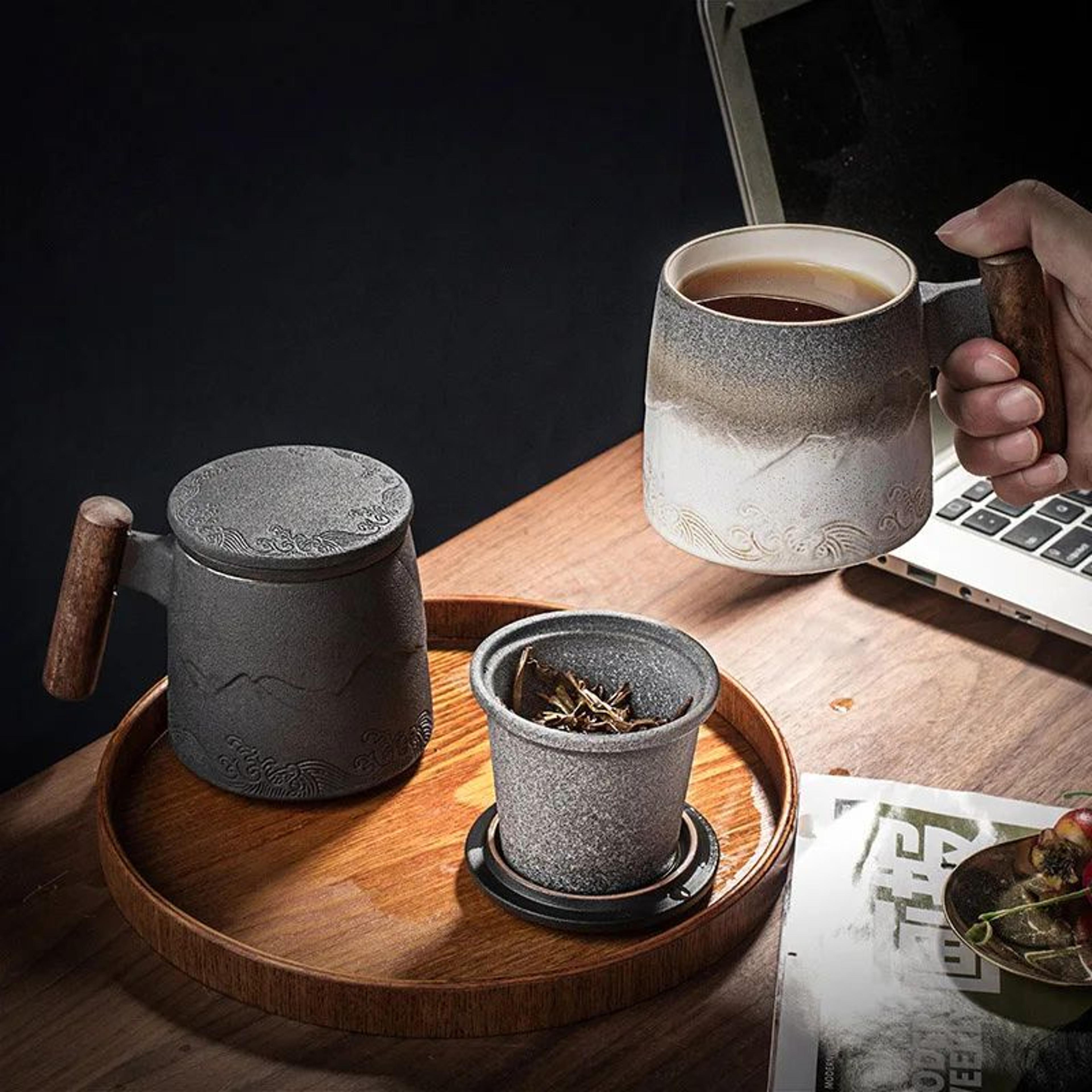Retro Ceramic Mug With Wooden Handle And Lid 5