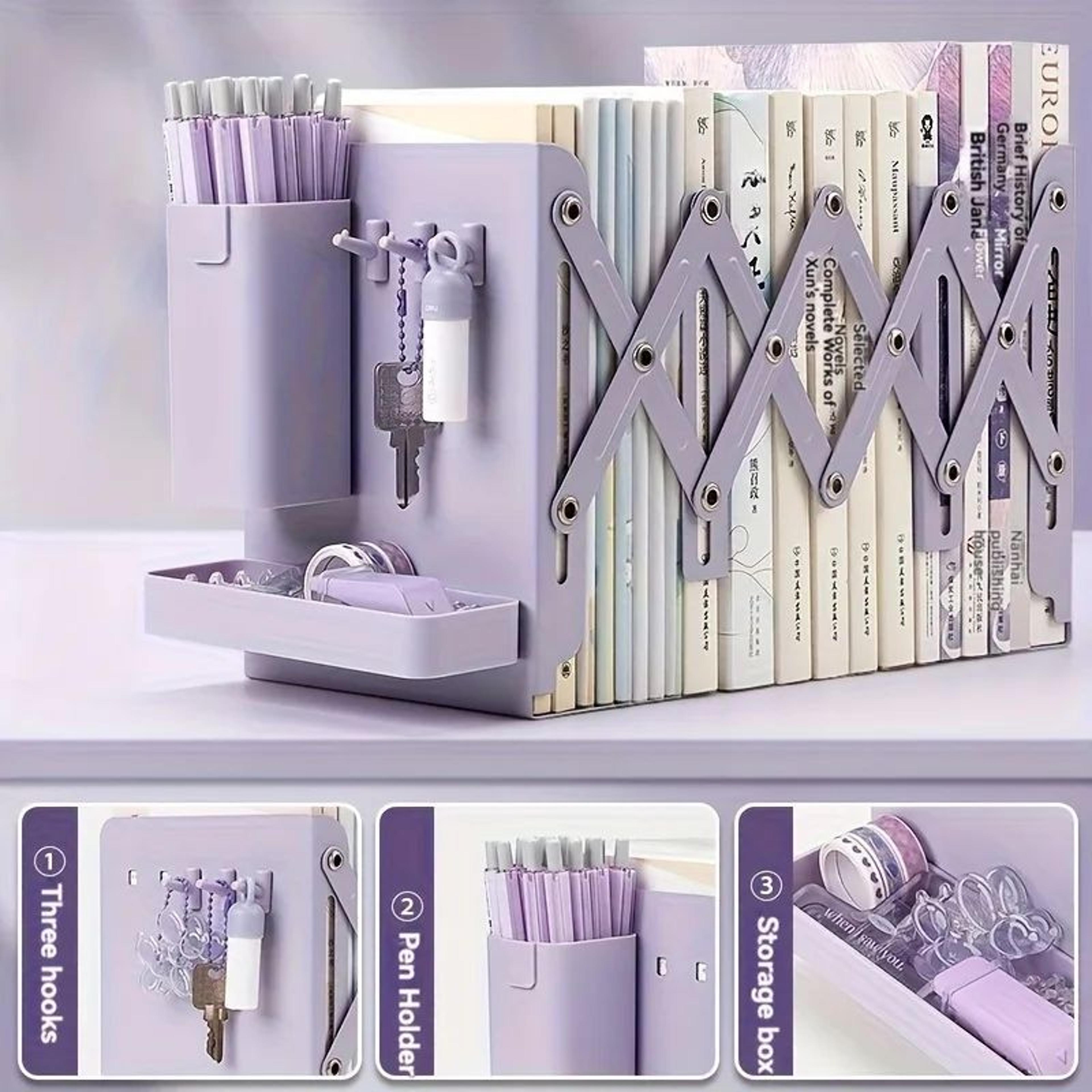6Piece Retractable Bookends Set With Storage And Pen Holders 1