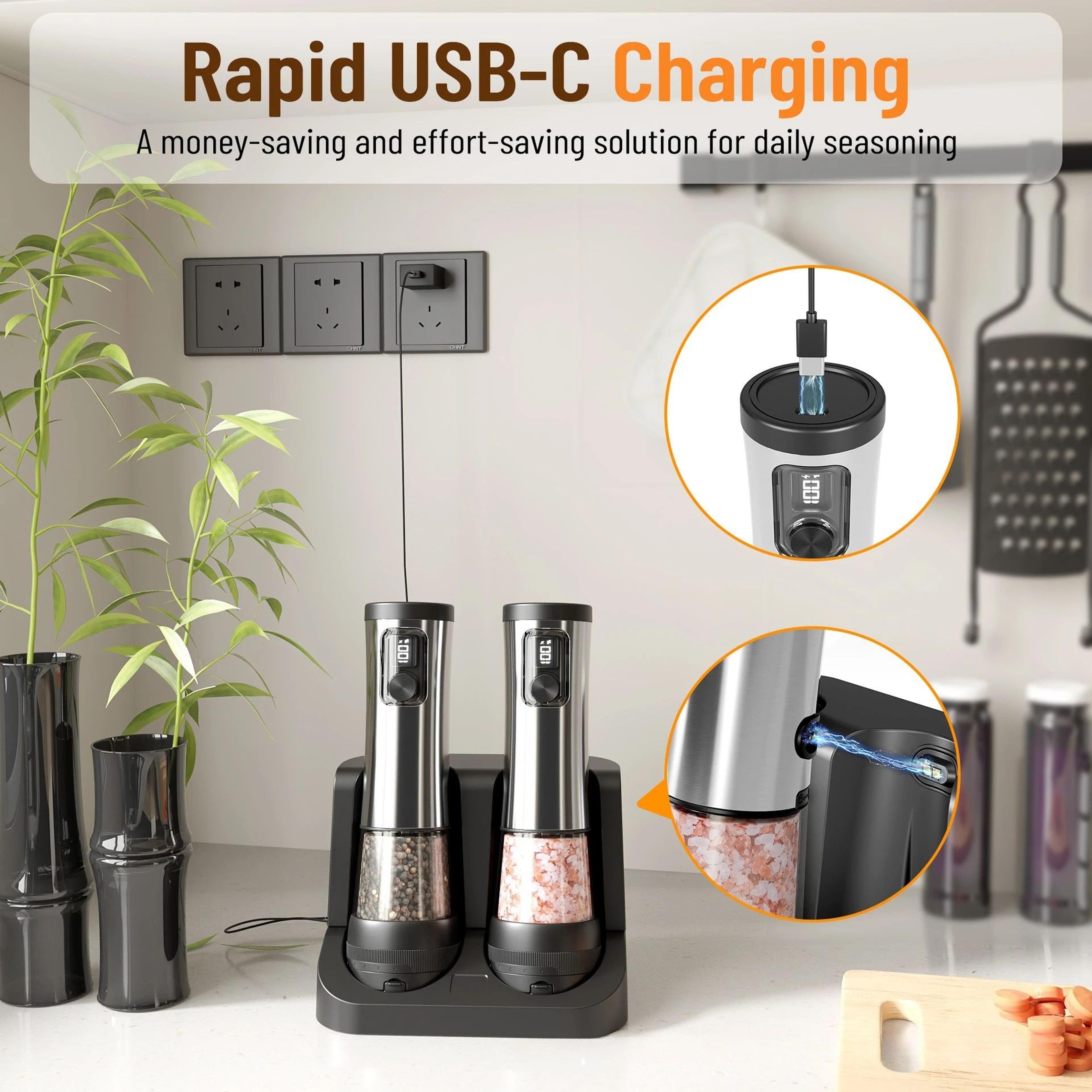 Rechargeable Electric Salt And Pepper Grinder Set With LED Indicator 8