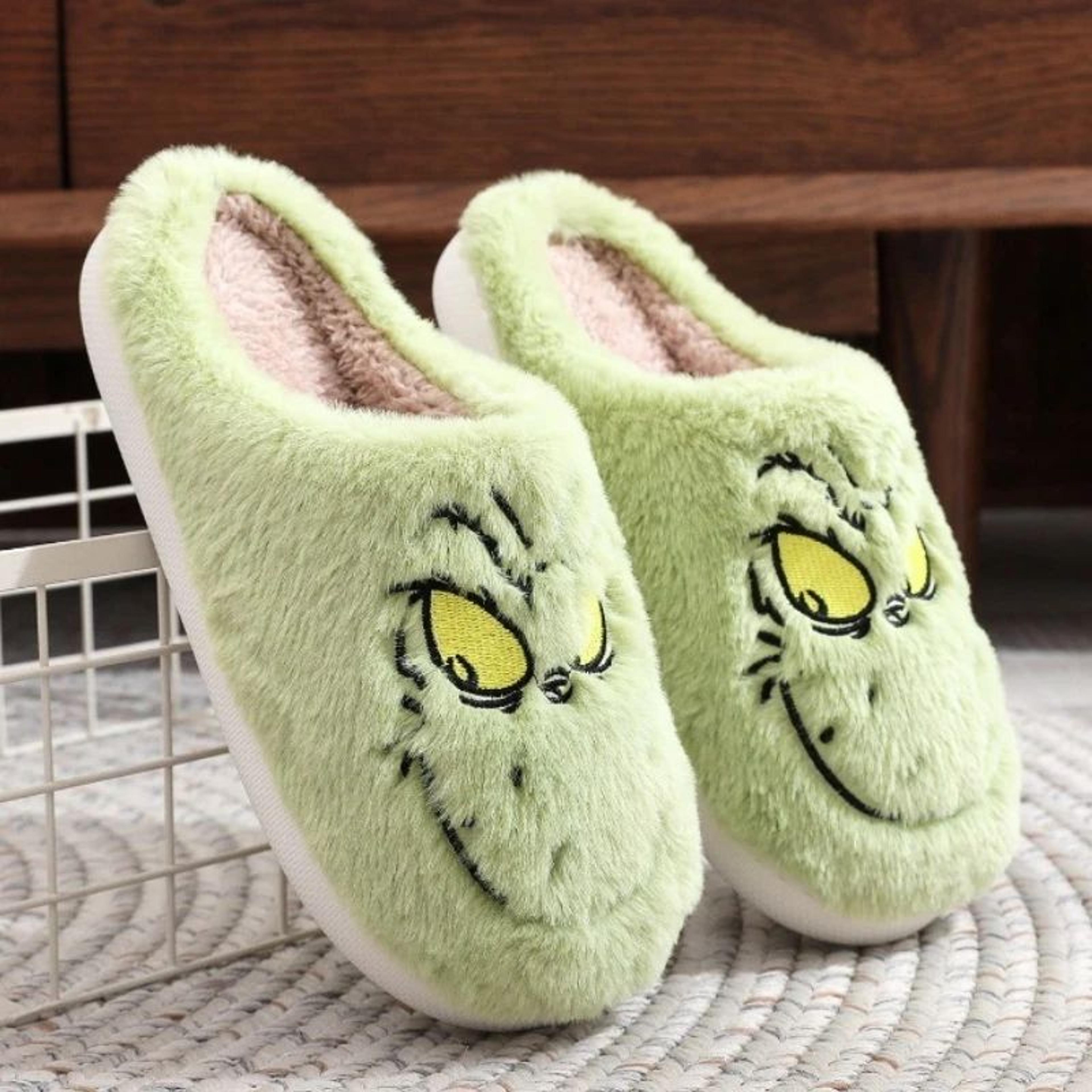 plus size plush green monster fur indoor slippers