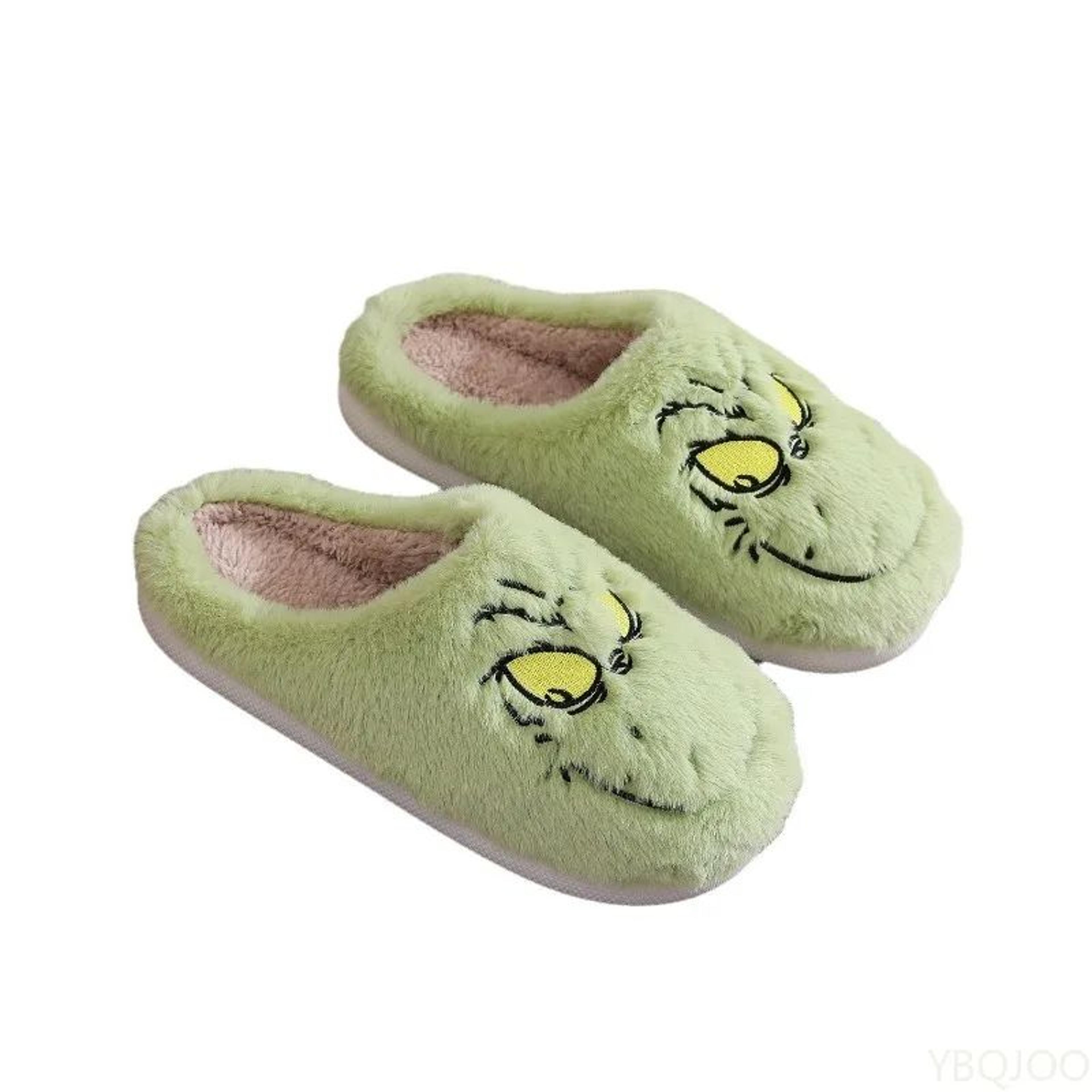 Plus Size Plush Green Monster Fur Indoor Slippers 4