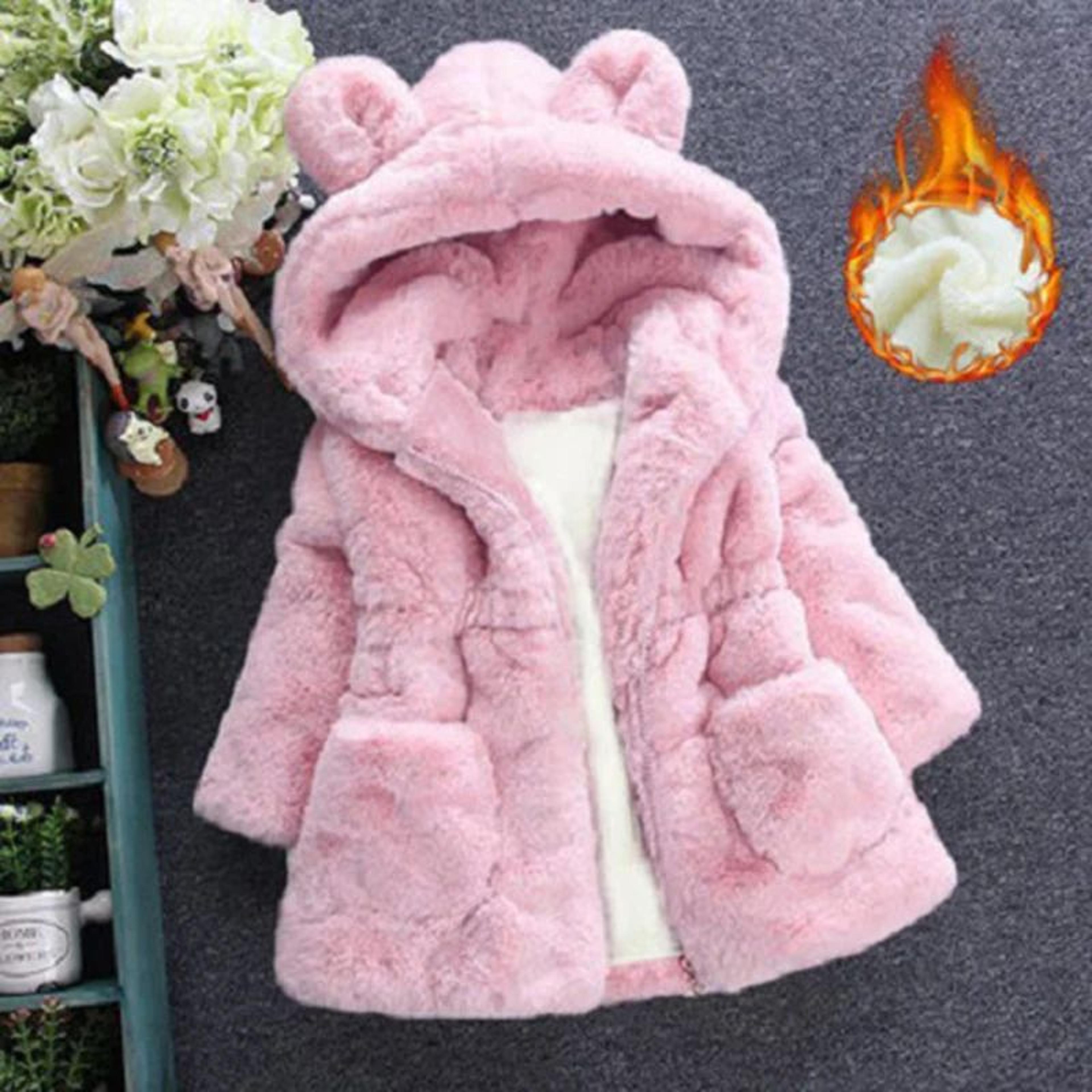 baby girls faux fur hooded winter coat