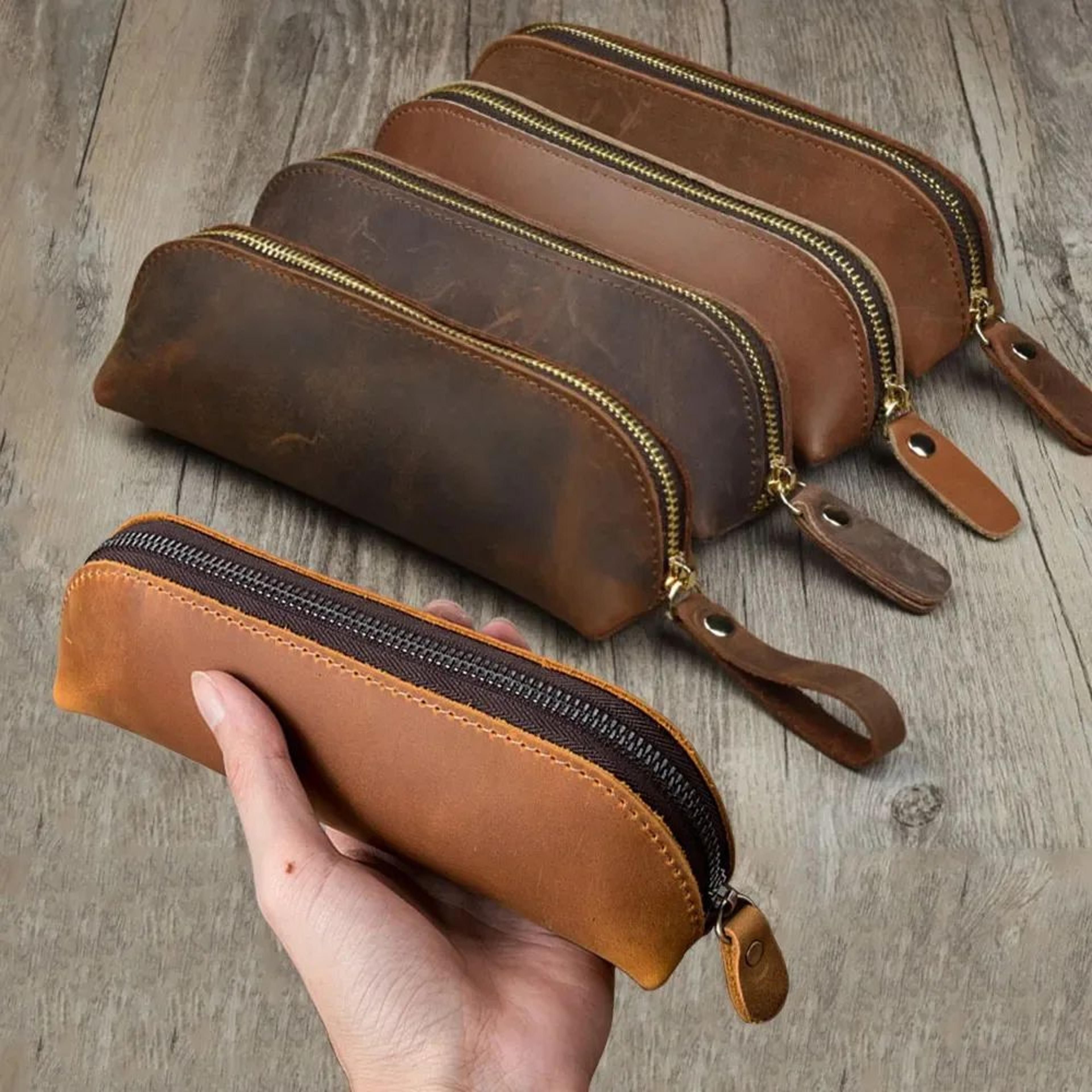 vintage leather pencil and pen storage pouch