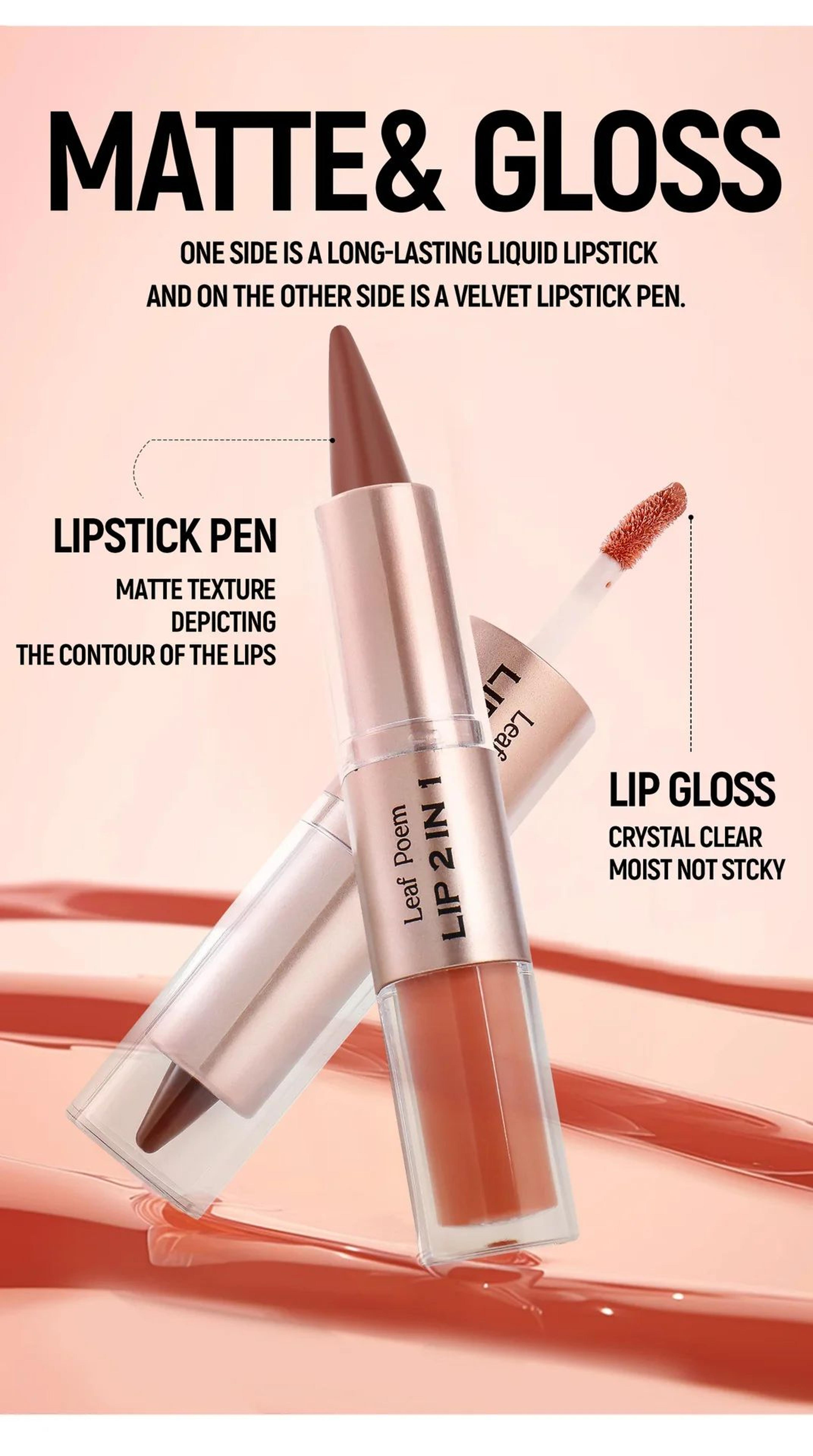 Black Brown DoubleHead Lip Liner And Gloss Set 8