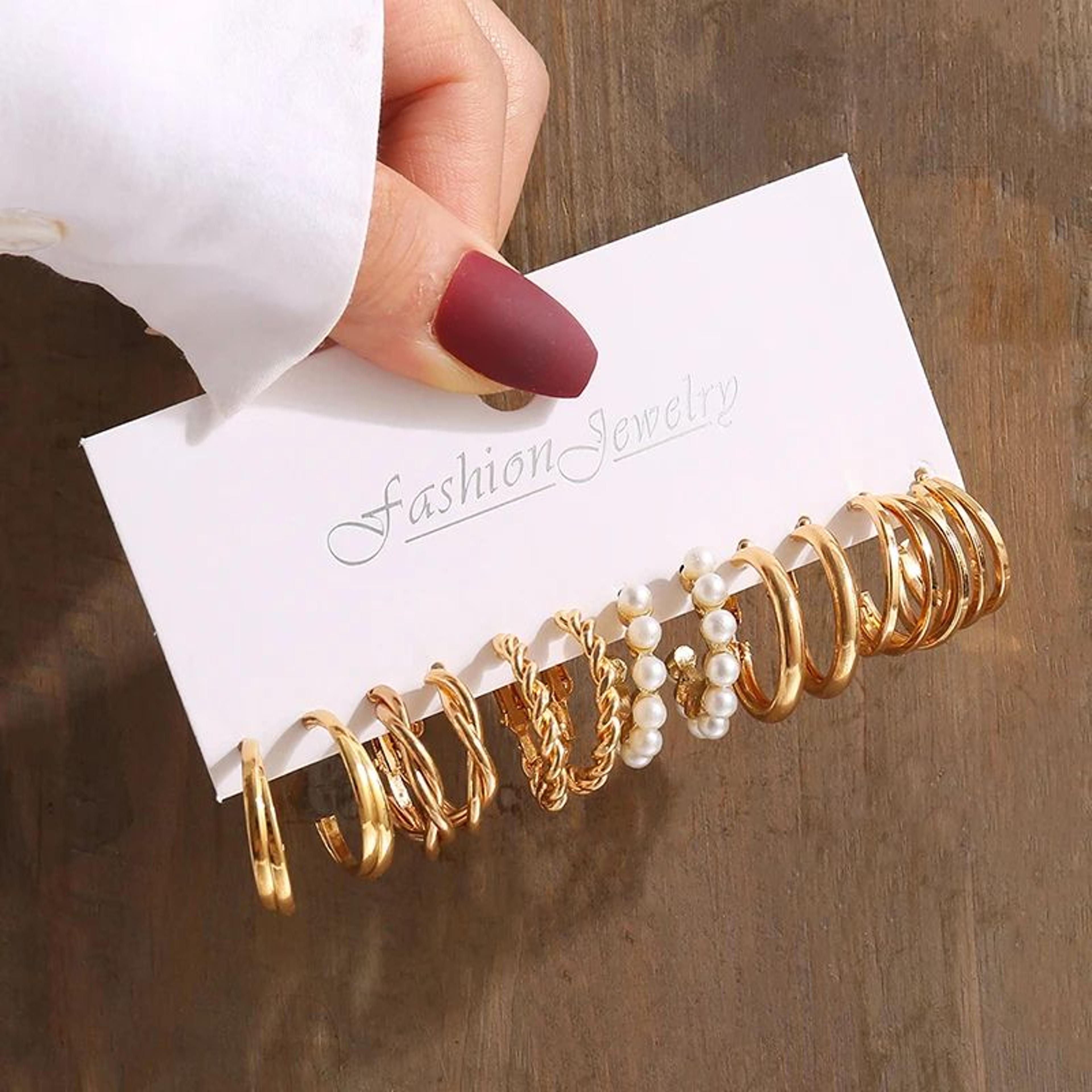 Gold Vintage Geometric Pearl Dangle Earrings 1