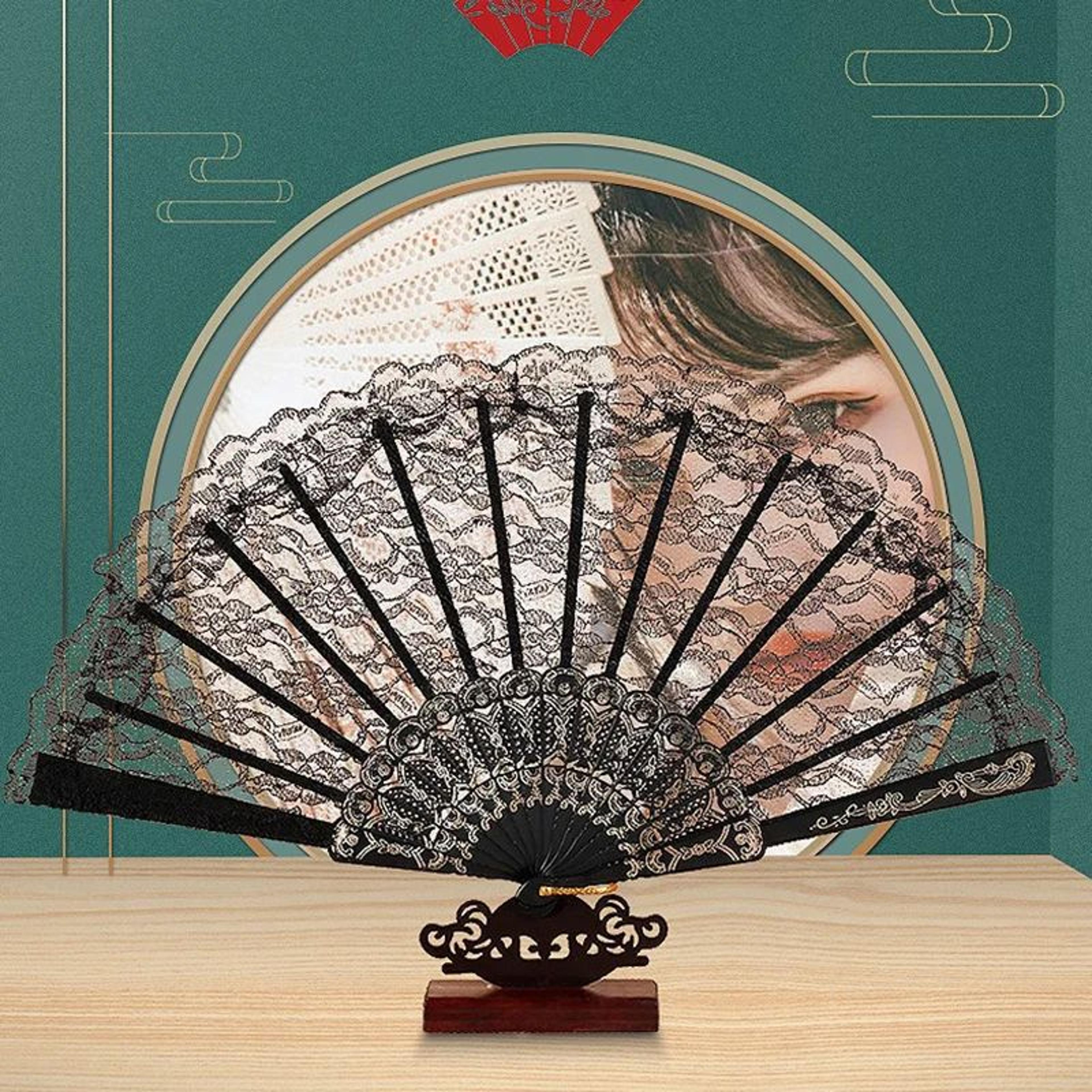 Victorian Lace Floral Folding Hand Fan 1