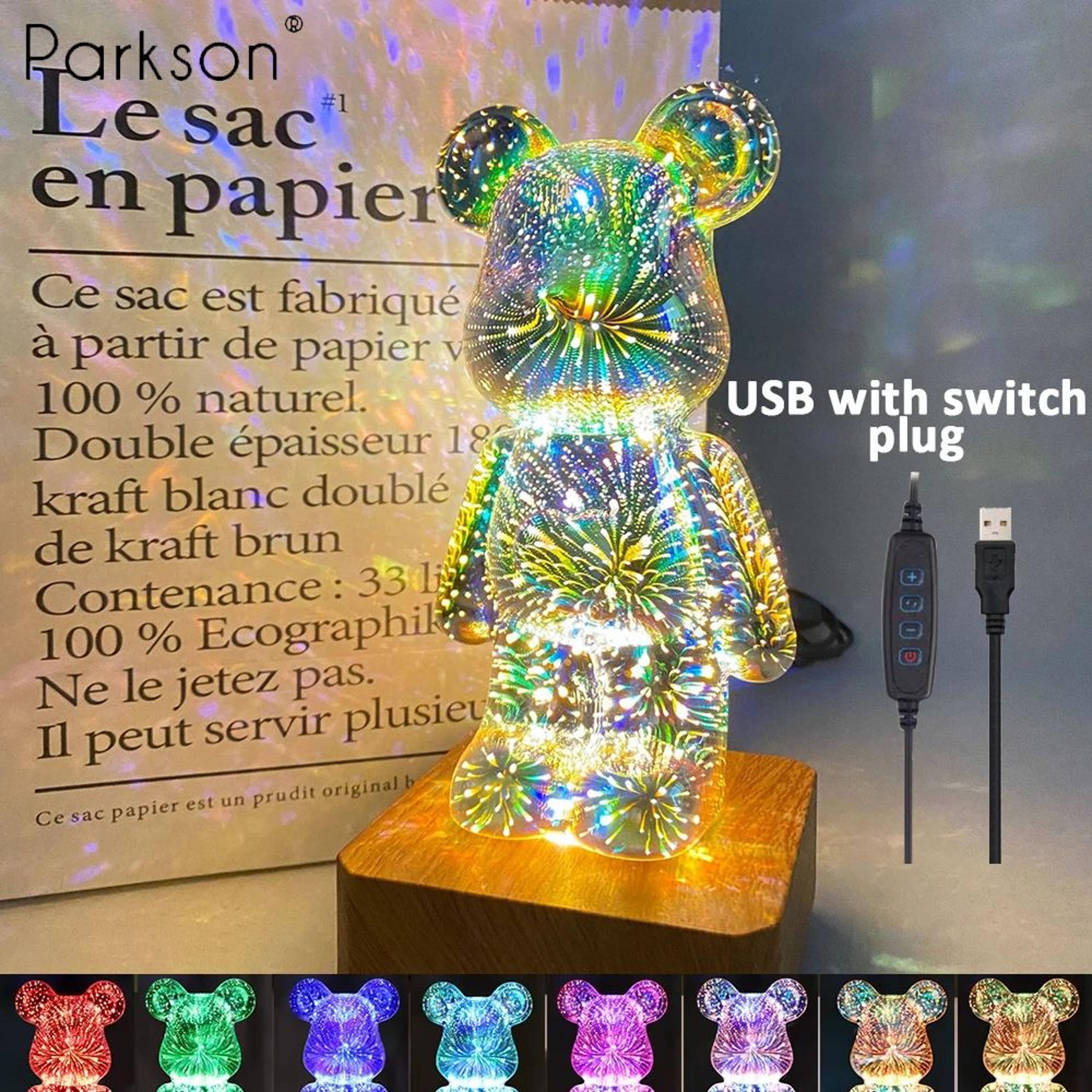 LED Fireworks 3D Bear Night Light USB Dimmable Lamp 0