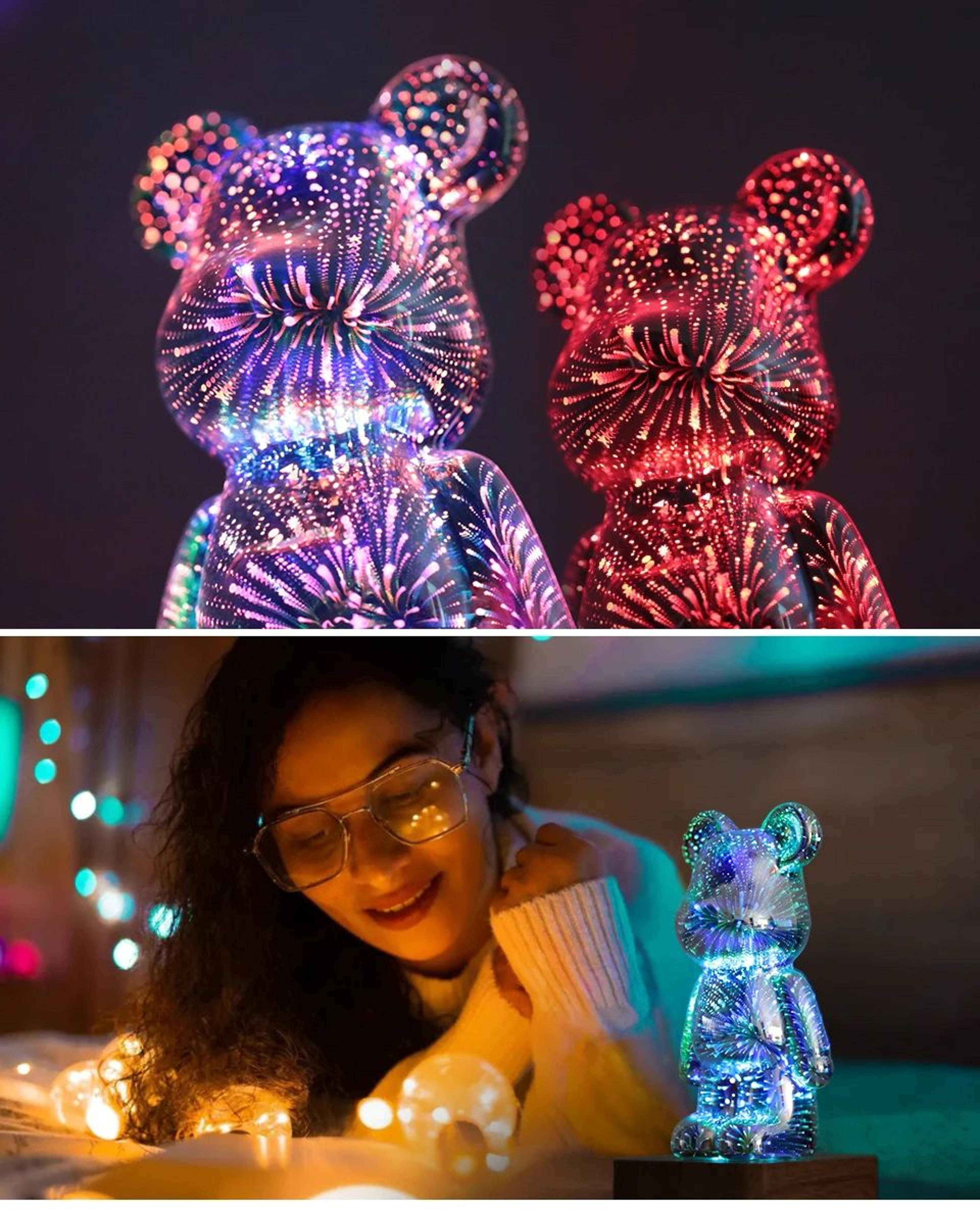 LED Fireworks 3D Bear Night Light USB Dimmable Lamp 6