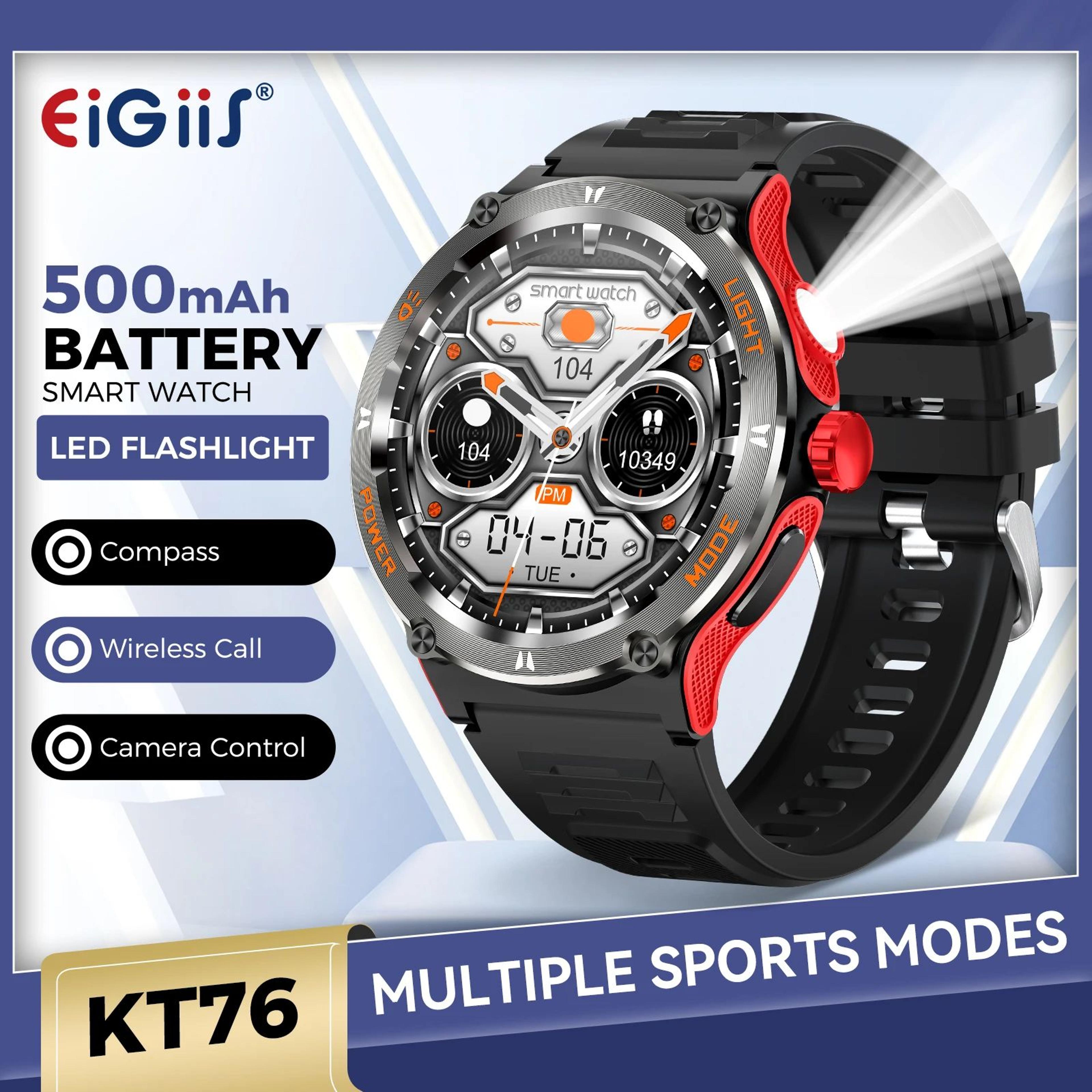 eigiis kt76 rugged smartwatch with compass and flashlight