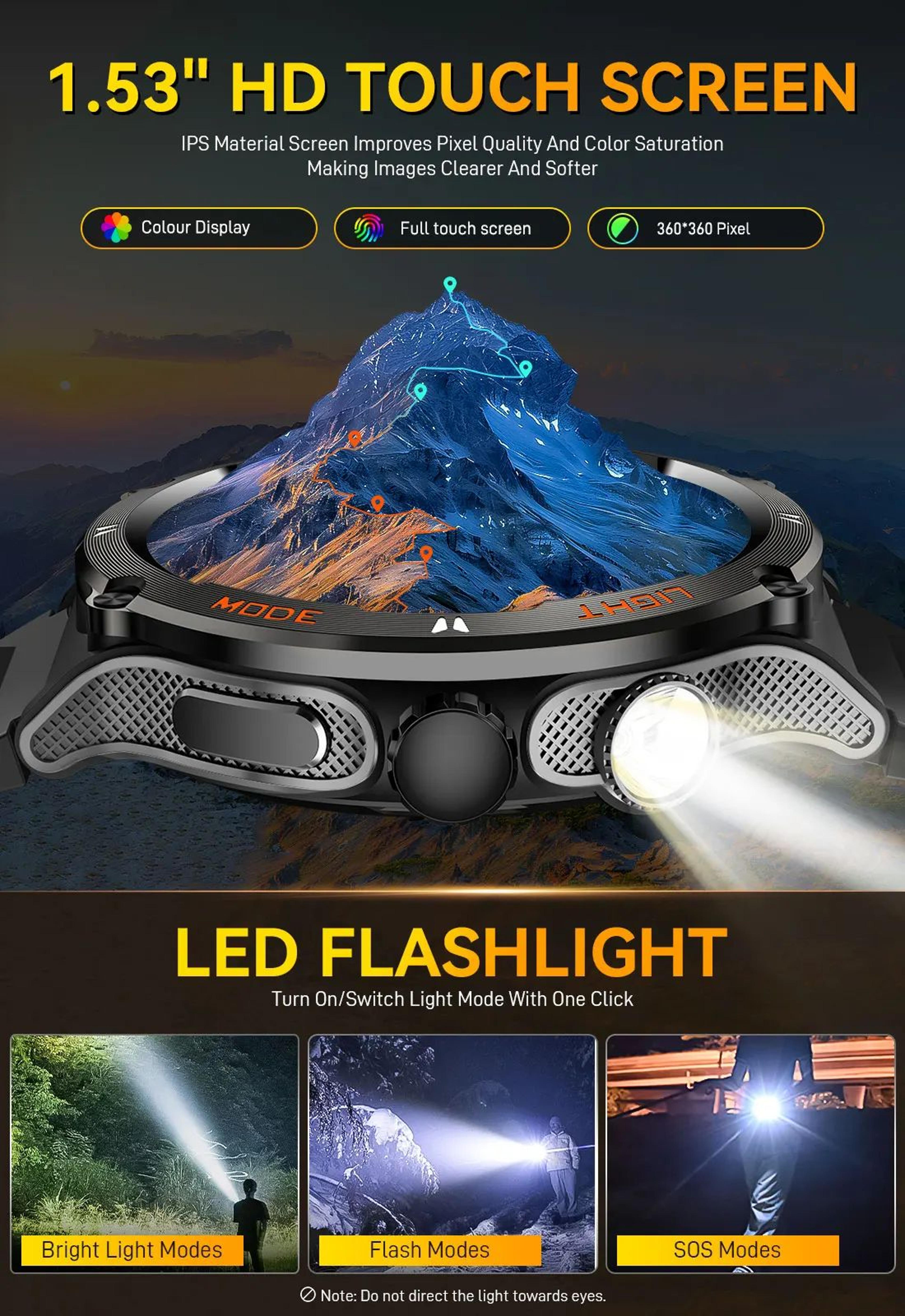 EIGIIS KT76 Rugged Smartwatch With Compass And Flashlight 8