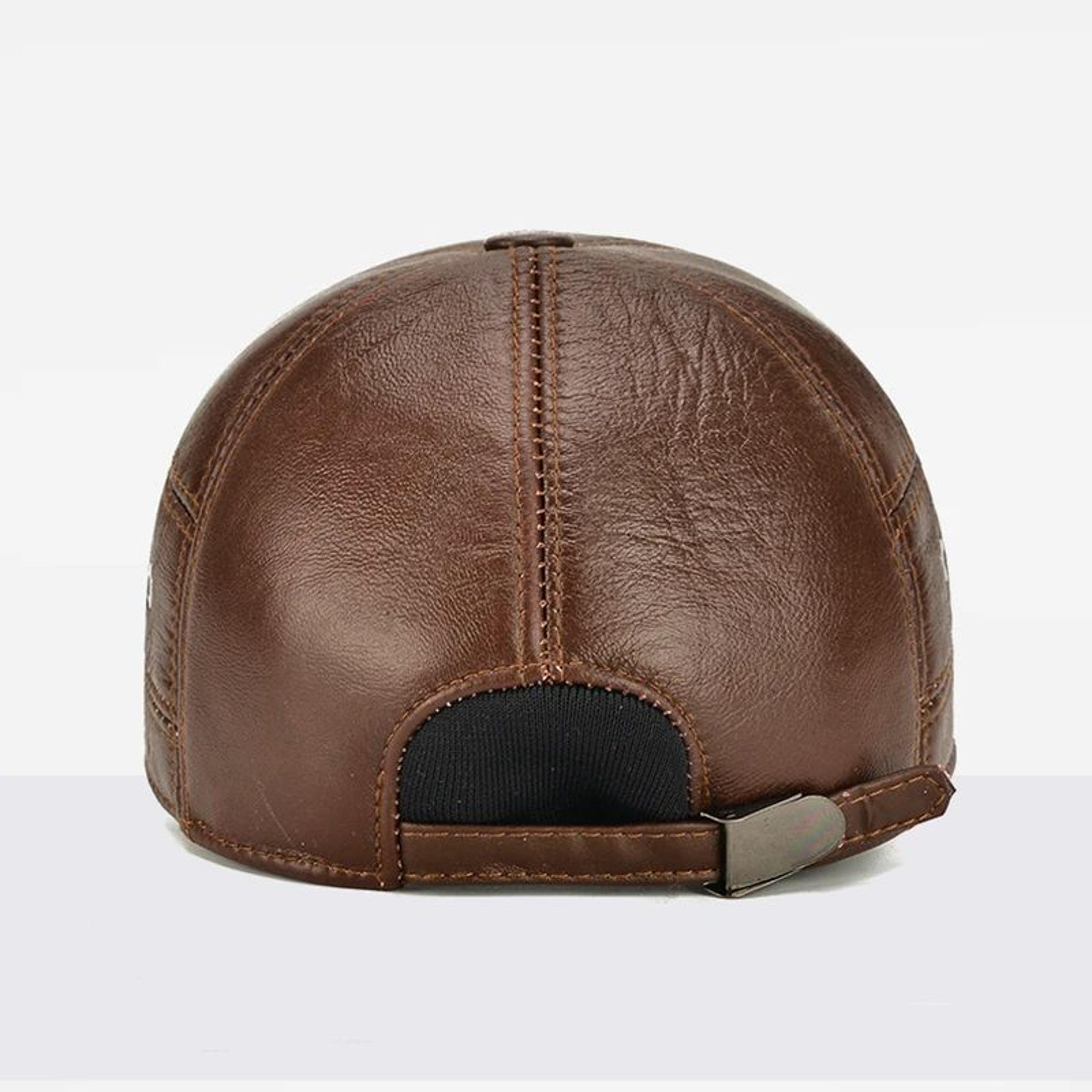 Men Real Cowhide Leather Winter Baseball Cap 5
