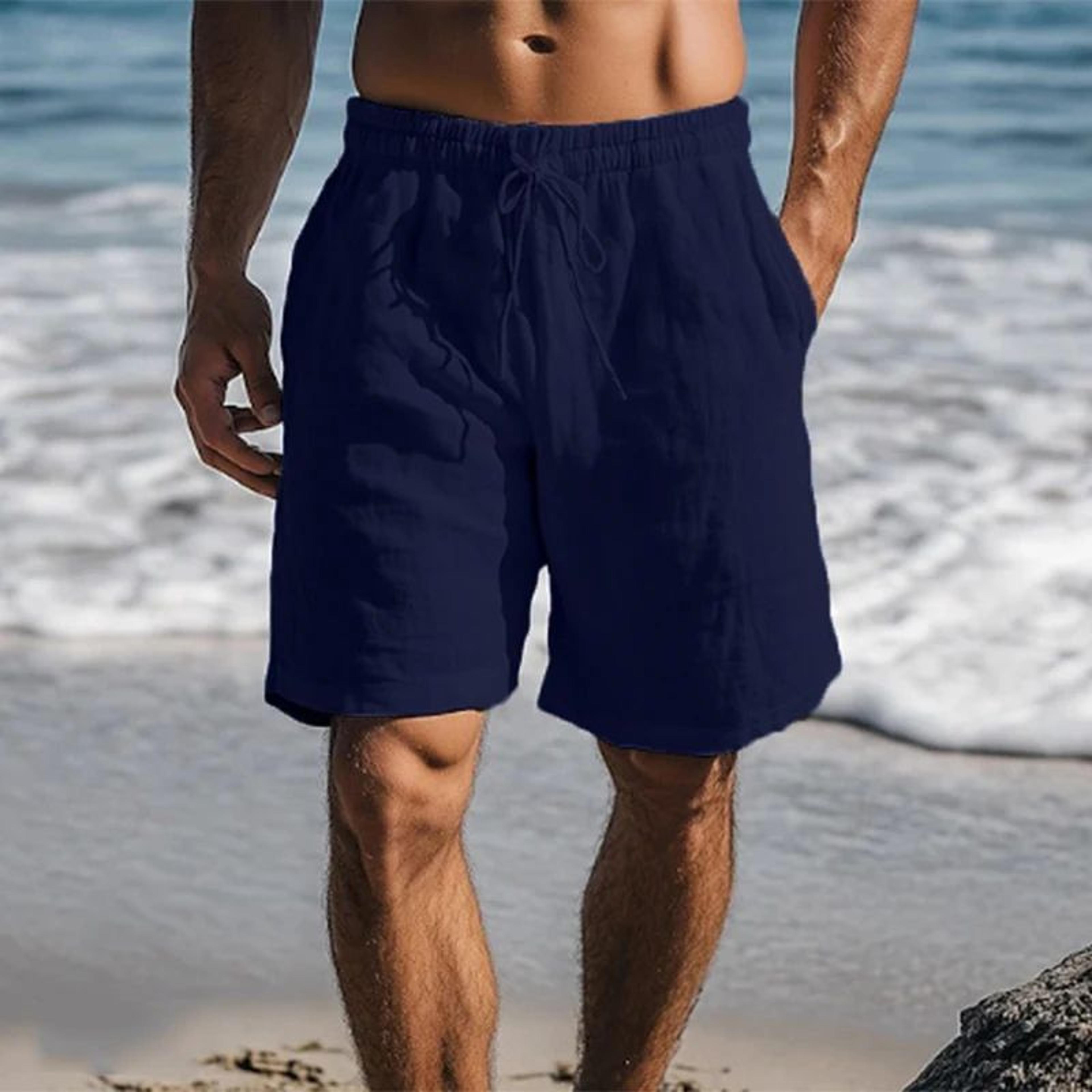 Mens Vintage Linen Drawstring Casual Summer Shorts 4