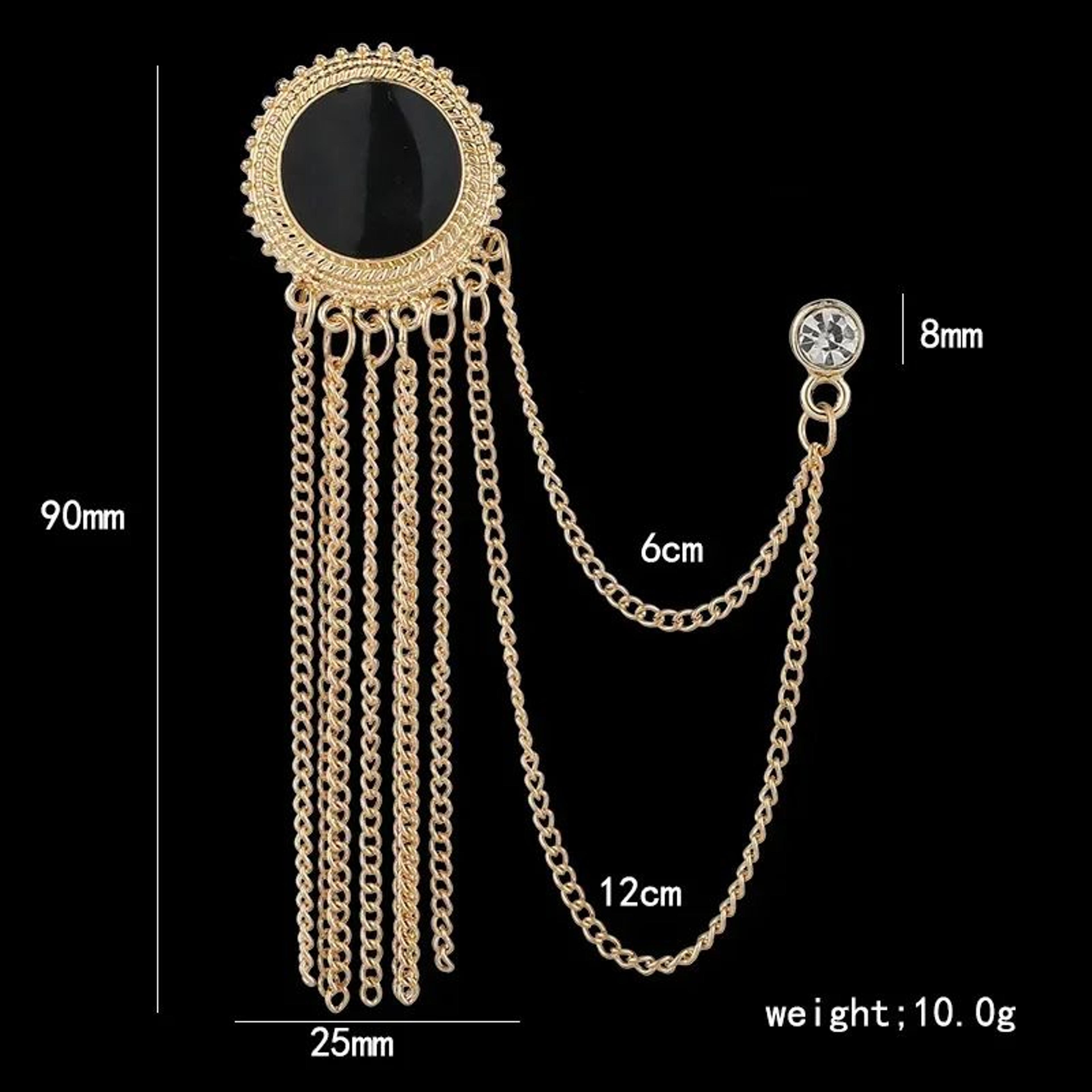Luxury Rhinestone Tassel Brooch Pin For Men 2