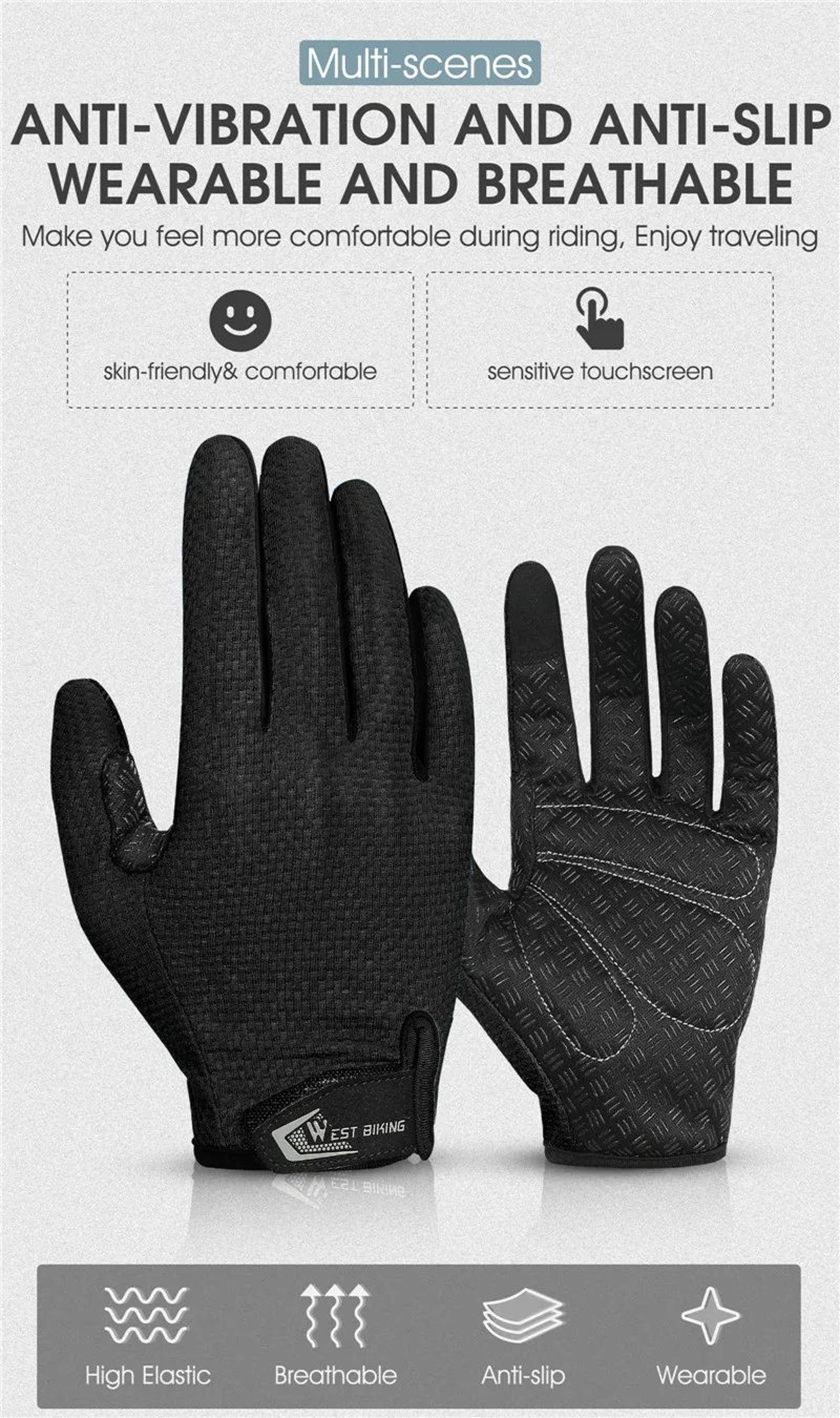 WEST BIKING Full Finger Touchscreen Cycling Gloves 6