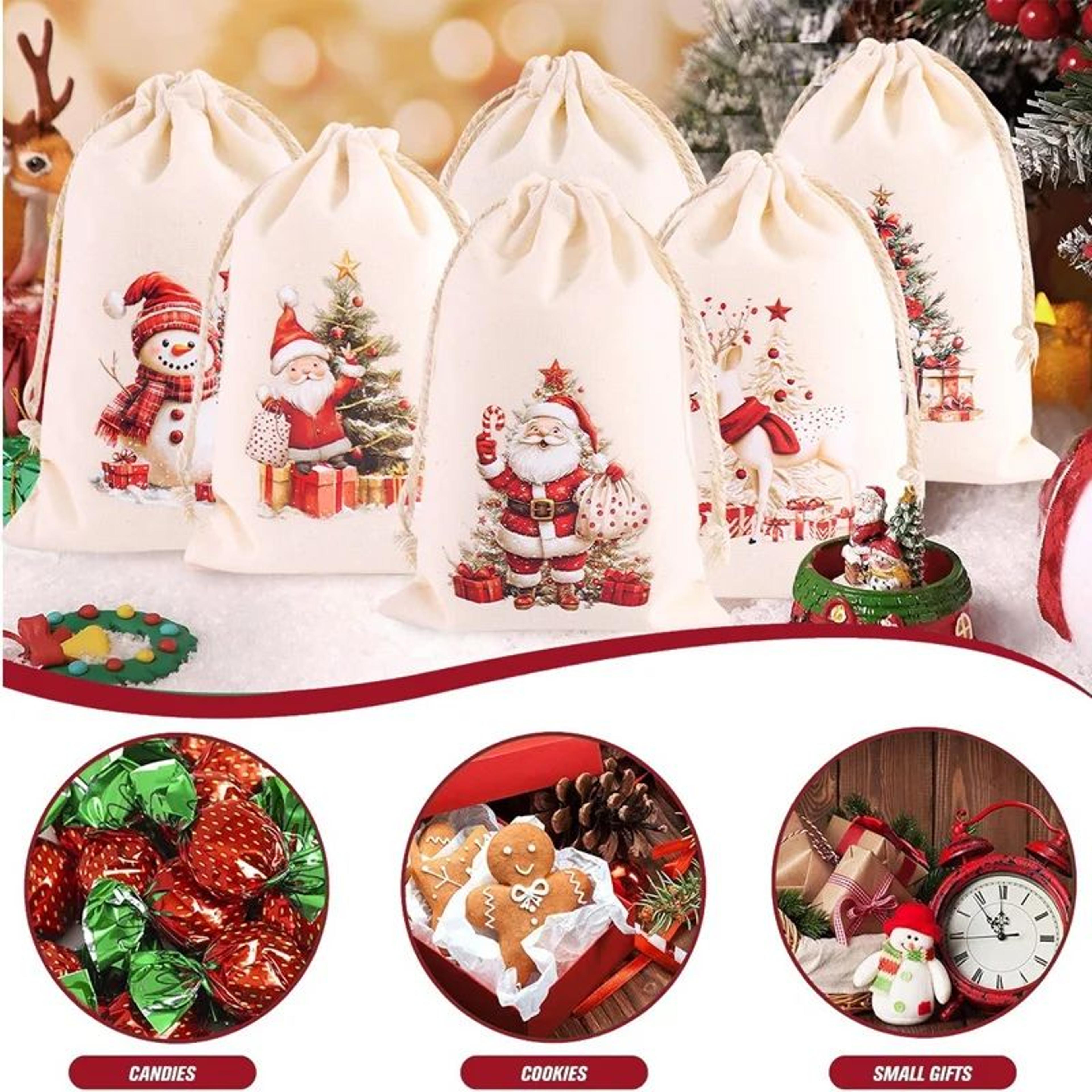 Christmas Linen Drawstring Gift Bags Set 5