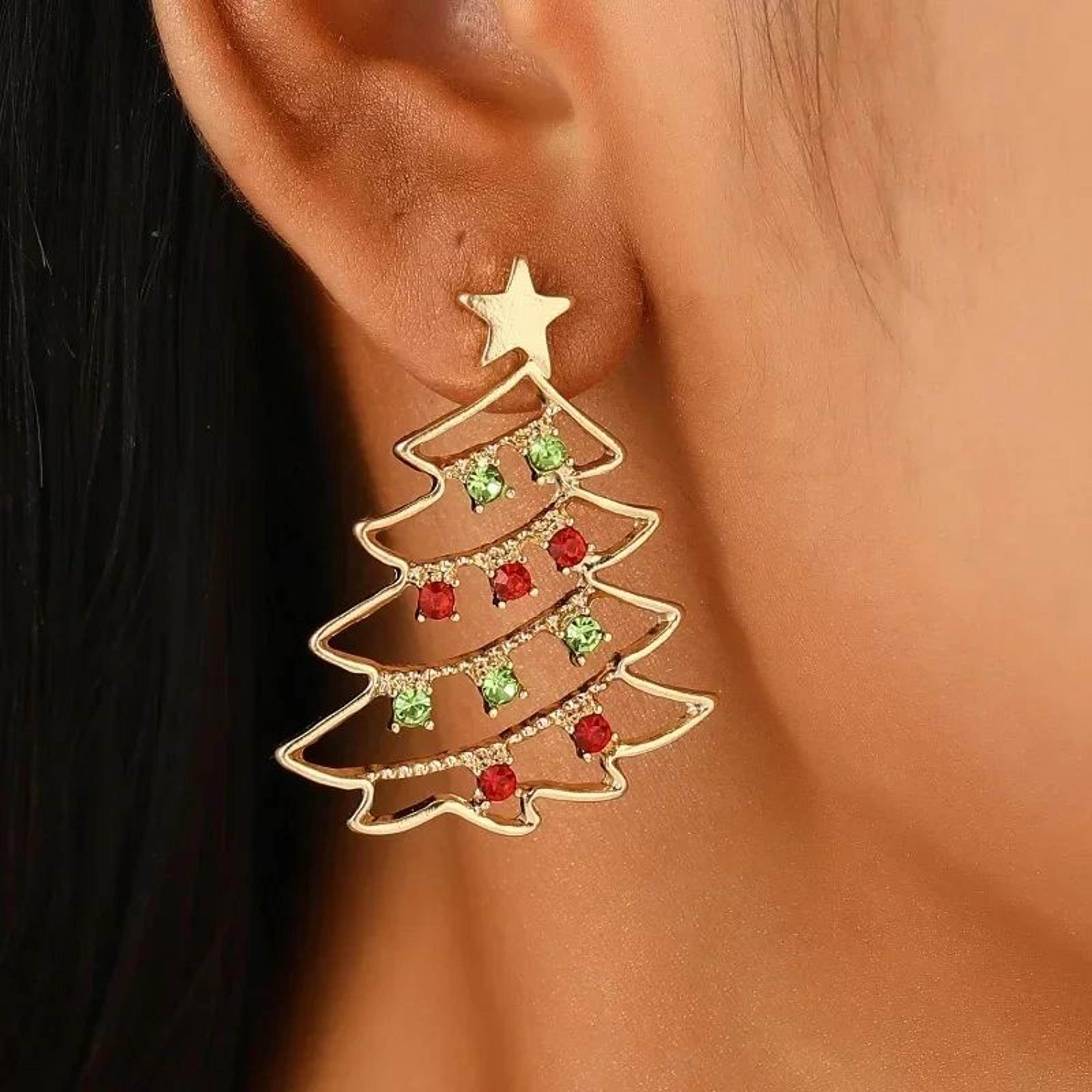 Colorful Zircon Christmas Tree Earrings For Women 1