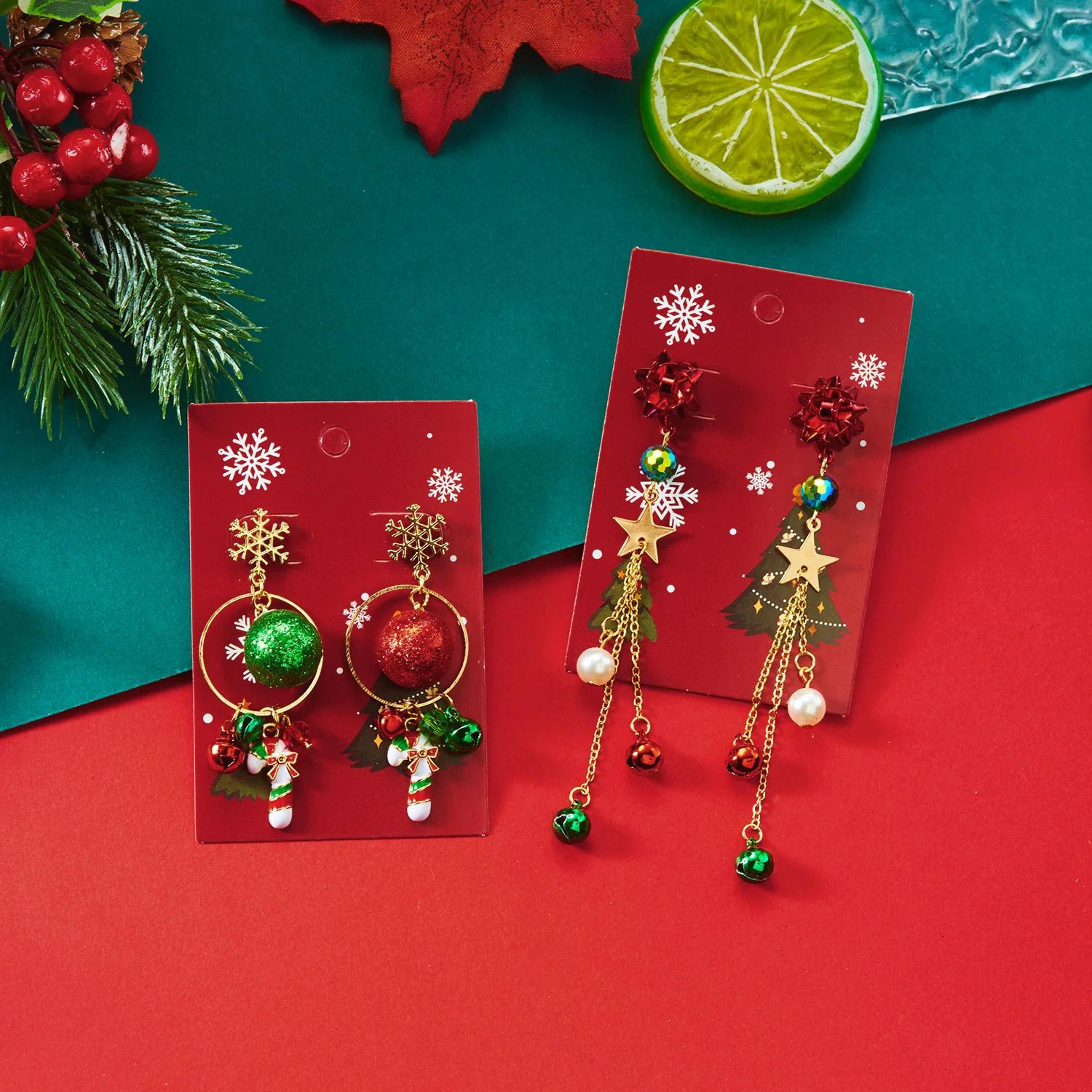 Enamel Christmas Tree Snowflake Candy Cane Hoop Earrings 4