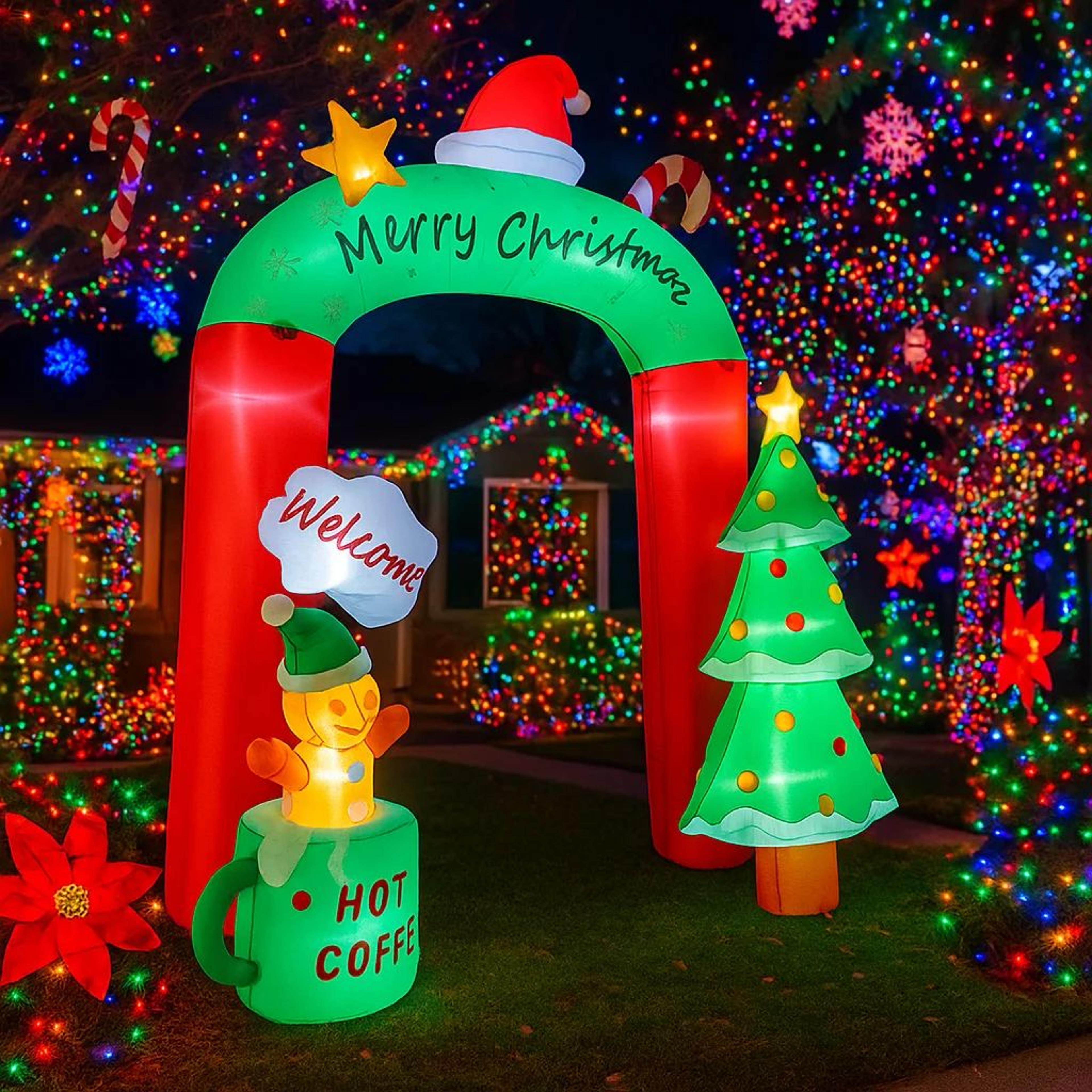 Giant Christmas Inflatable Bear Coffee Mug Archway With LED Lights 2