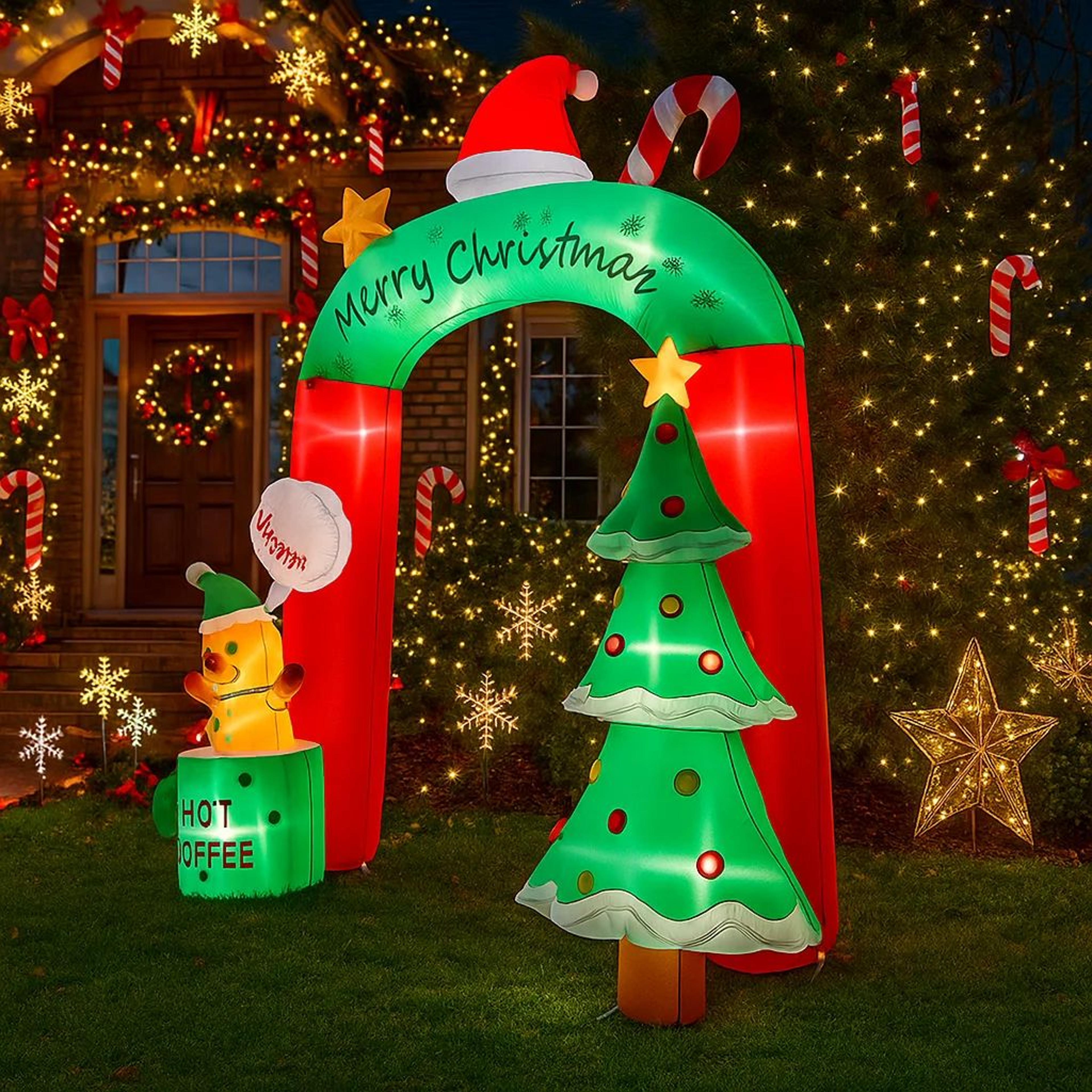 Giant Christmas Inflatable Bear Coffee Mug Archway With LED Lights 4
