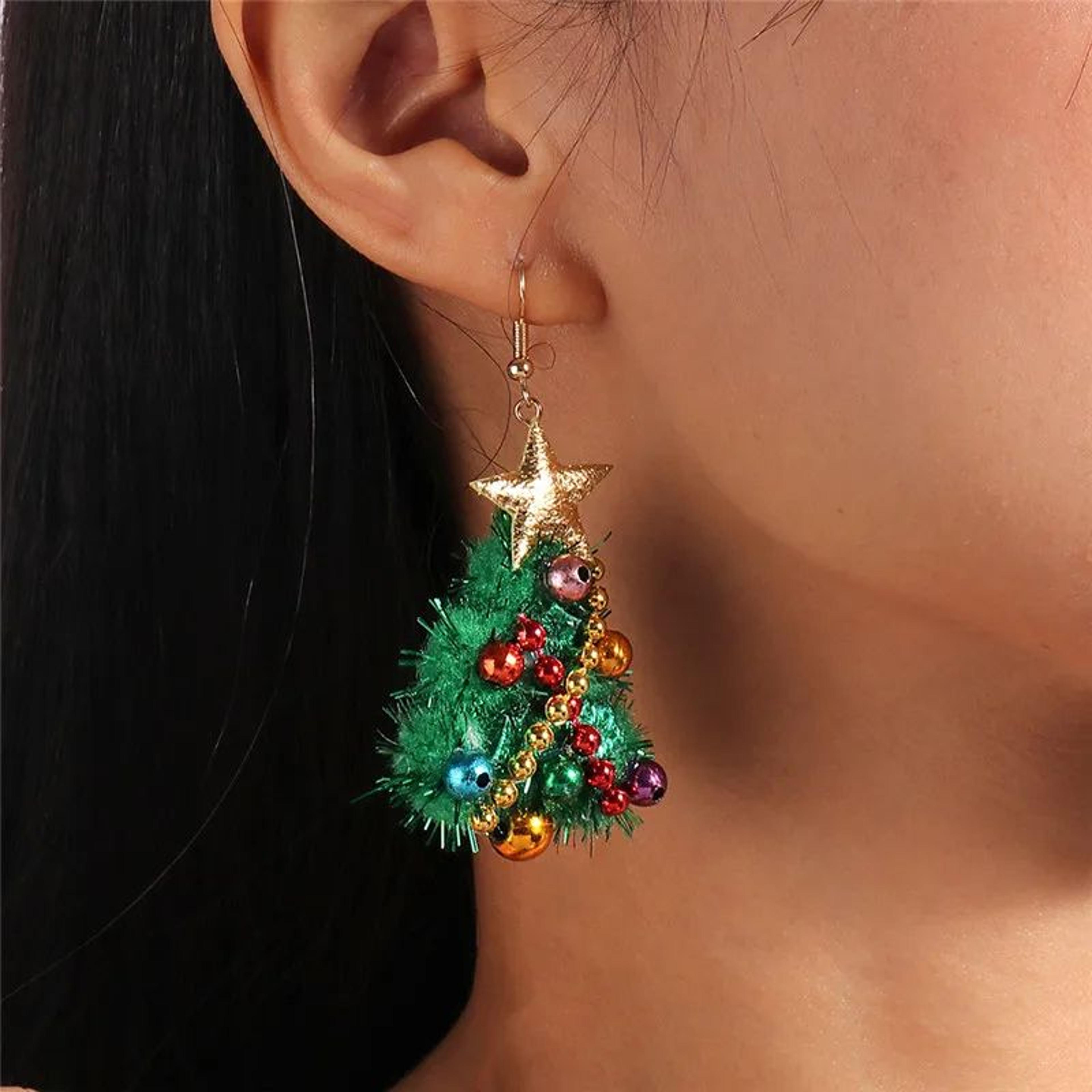 cute christmas tree star drop earrings