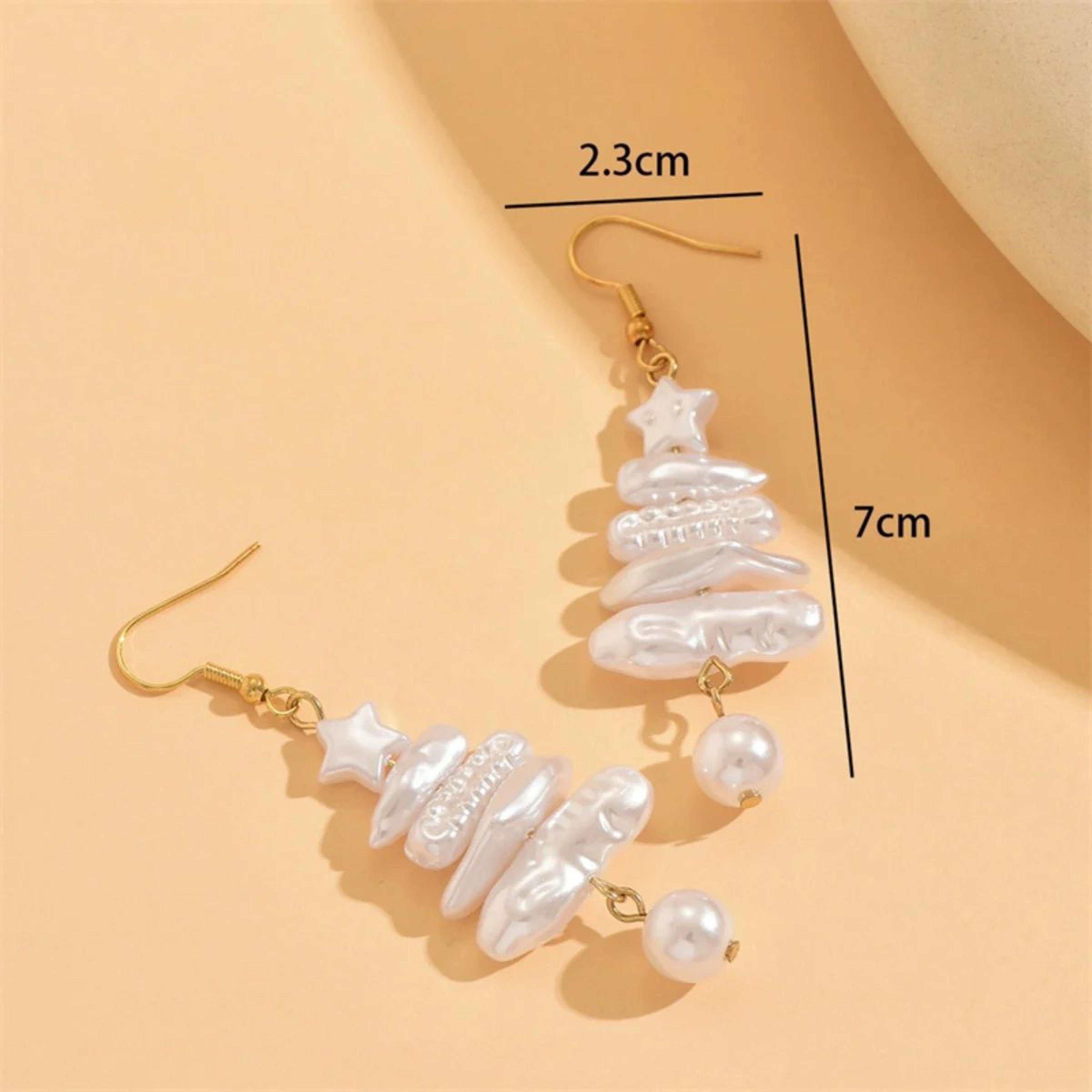Baroque Pearl Christmas Tree Drop Earrings 1