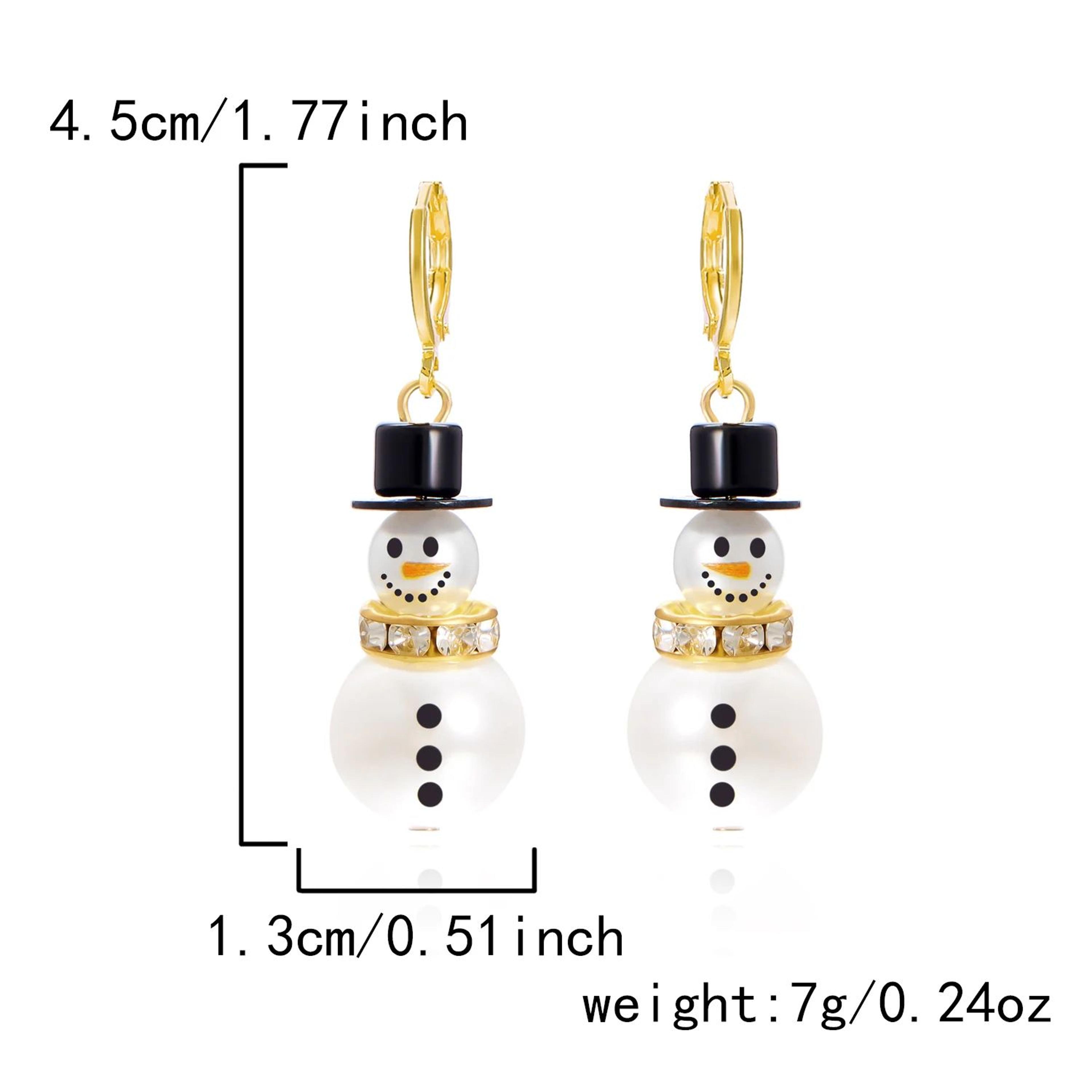 Pearl Snowman Rhinestone Snowflake Drop Earrings 2