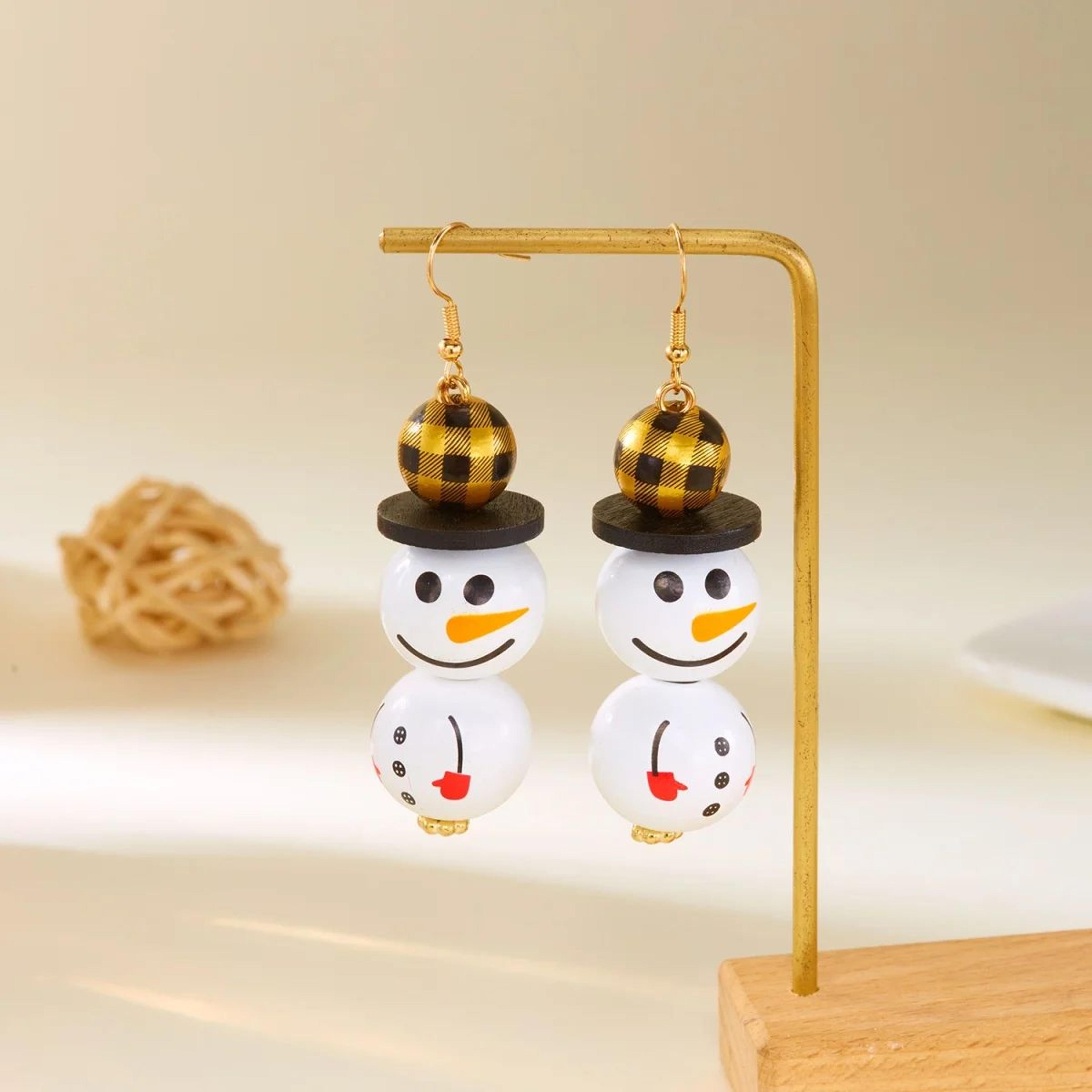 Handmade Wooden Santa Snowman Christmas Dangle Earrings 5