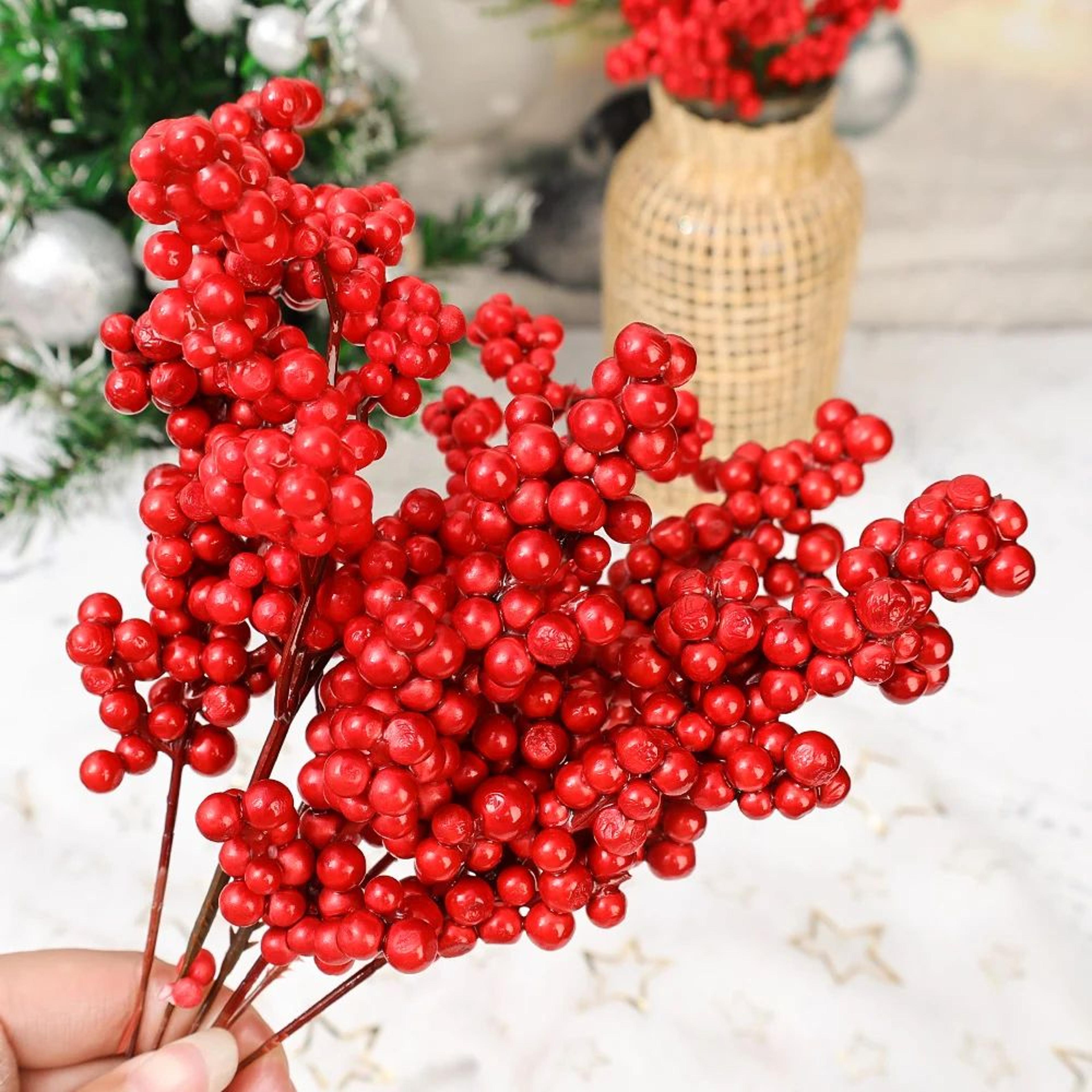 Artificial Red Berry Stems For Christmas Crafts 3