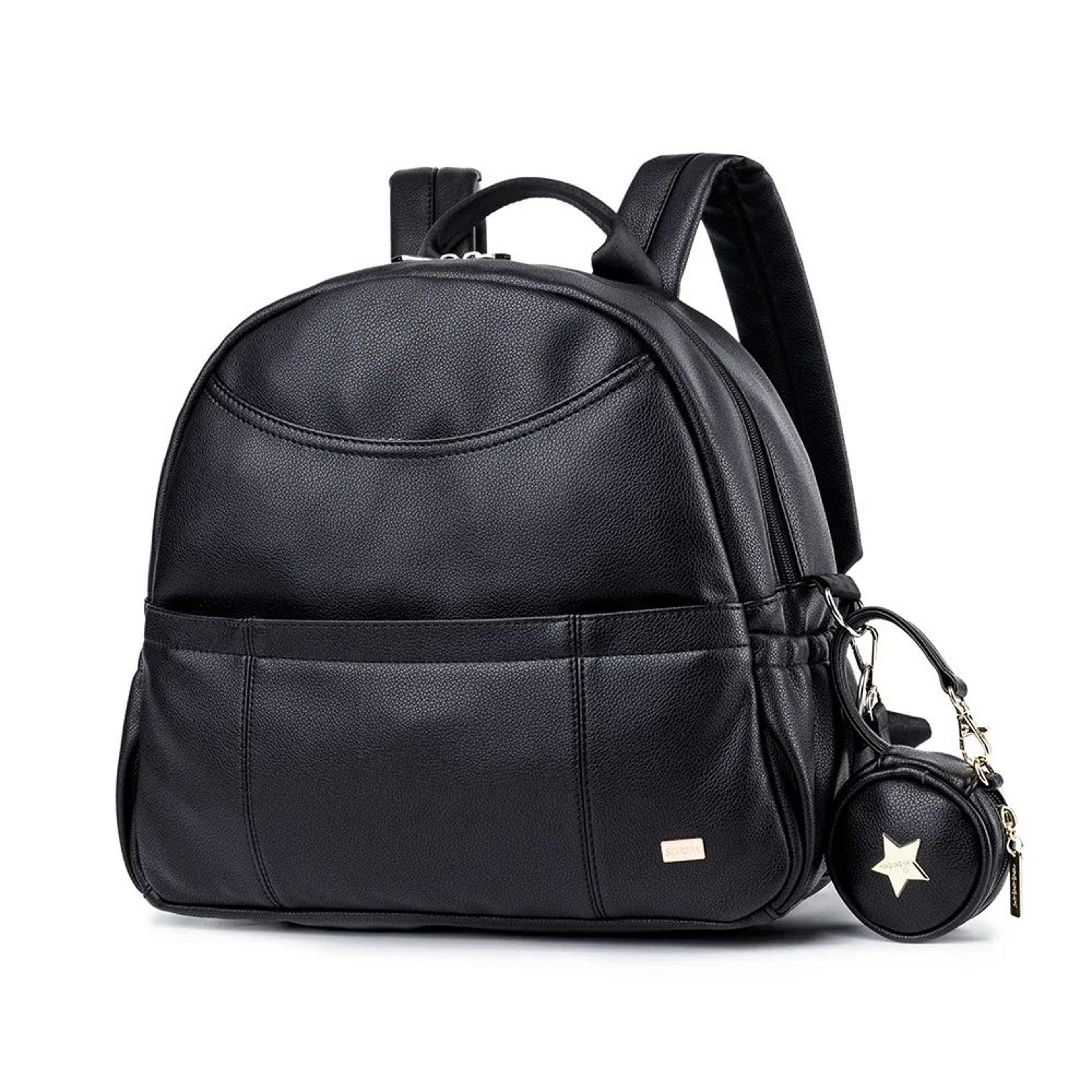 modern black pu diaper backpack large capacity waterproof baby bag