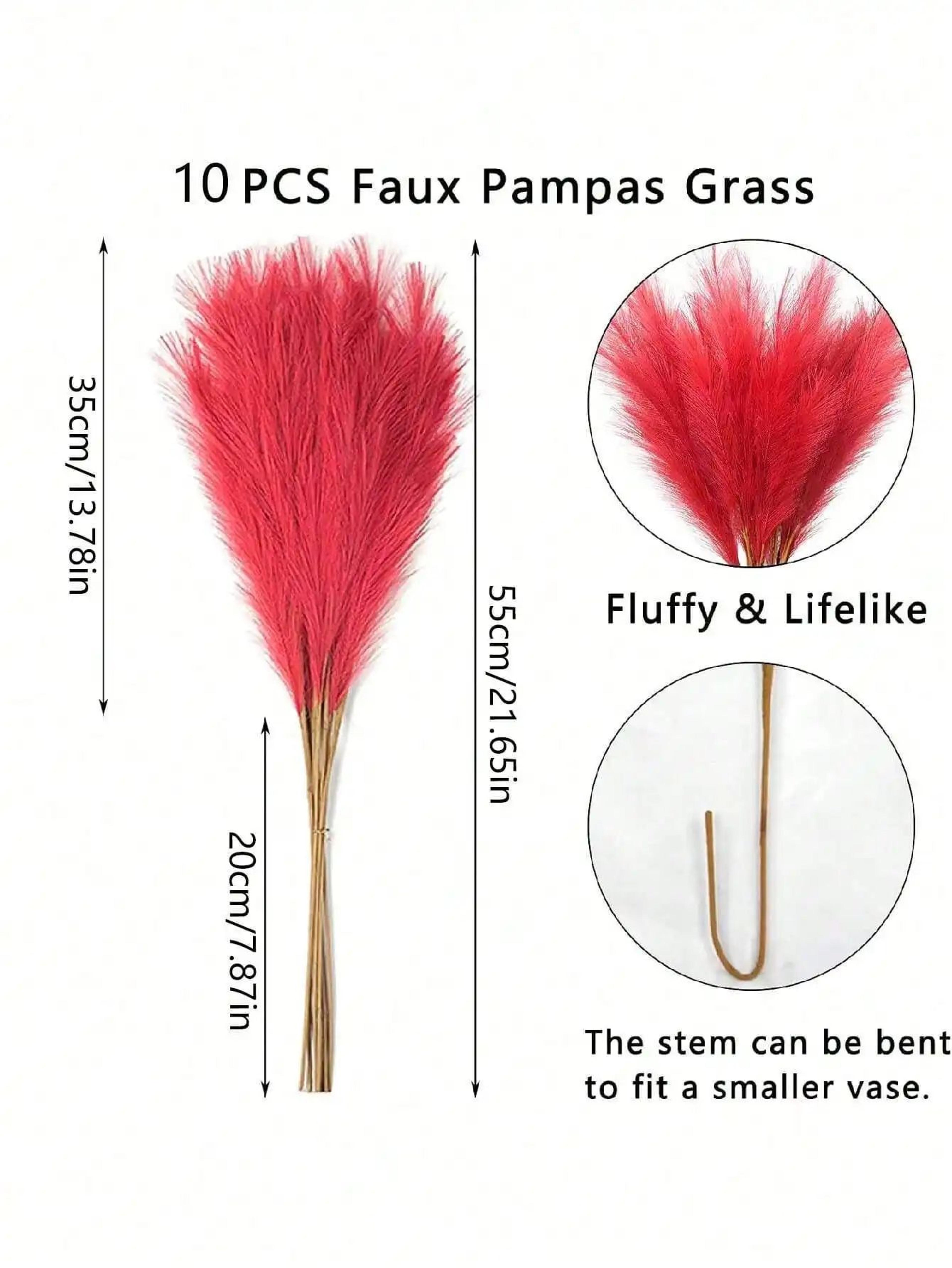 Artificial Pampas Grass Red Faux Reeds Decor 55cm Set 1