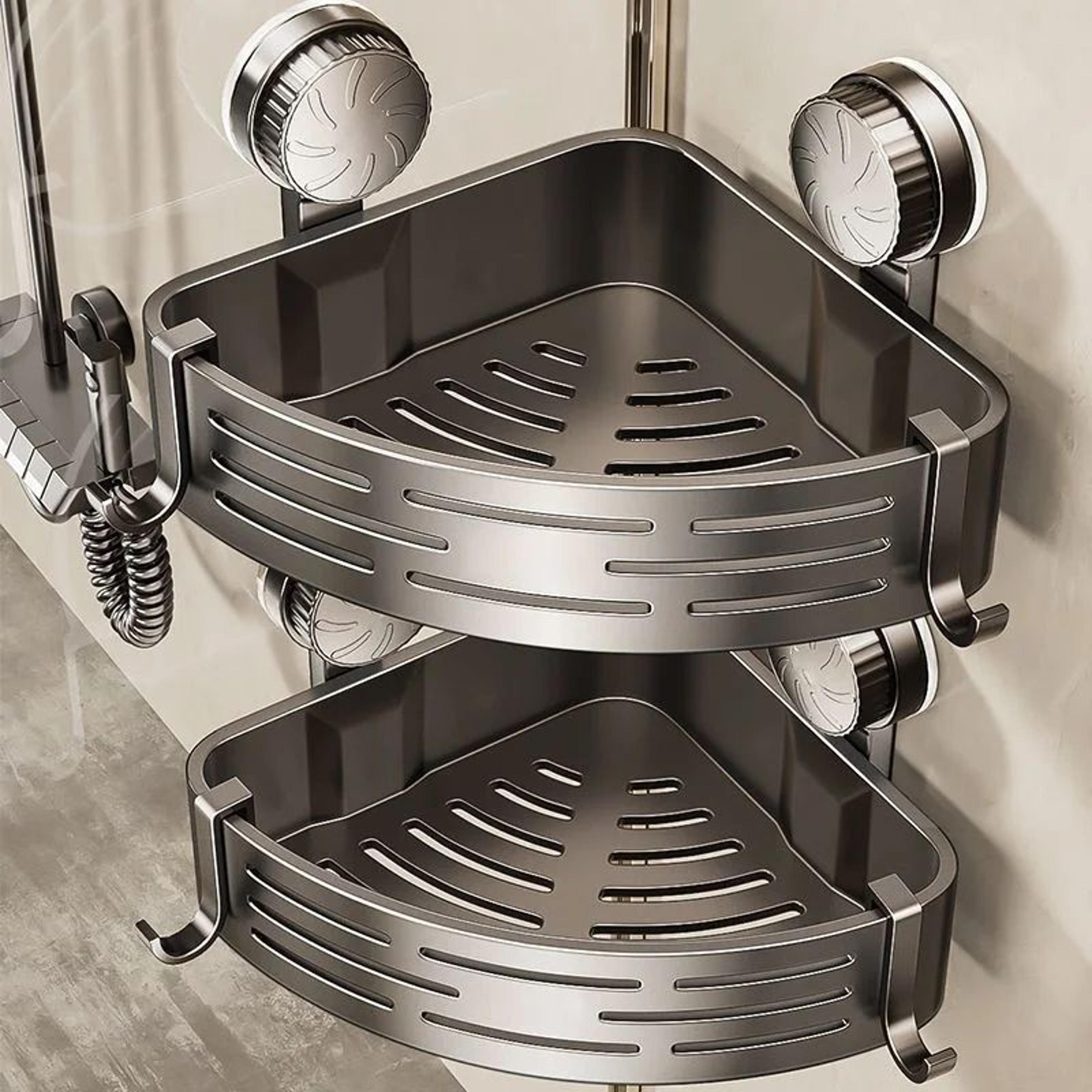 corner suction cup bathroom shelf no drill storage basket
