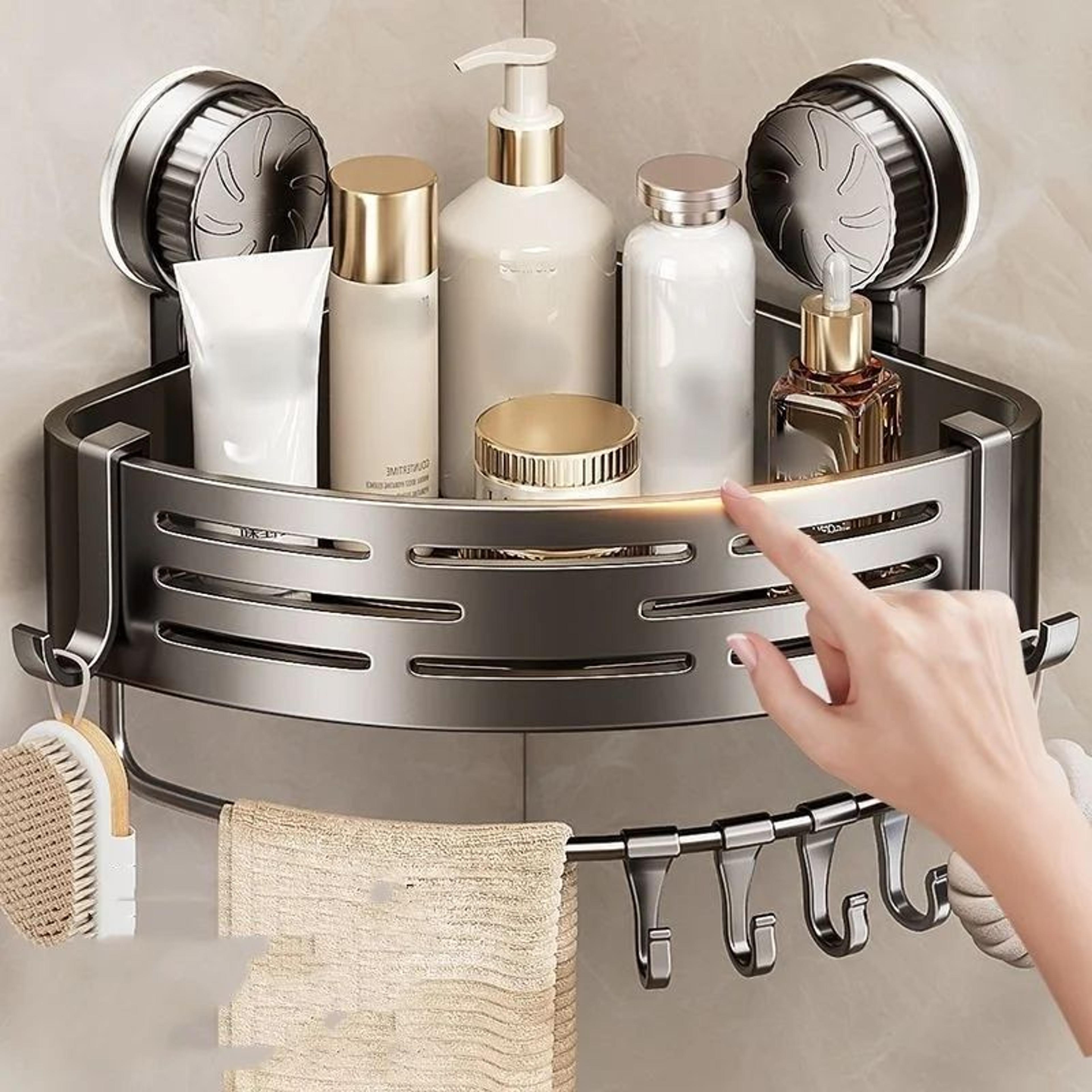 Corner Suction Cup Bathroom Shelf No Drill Storage Basket 2