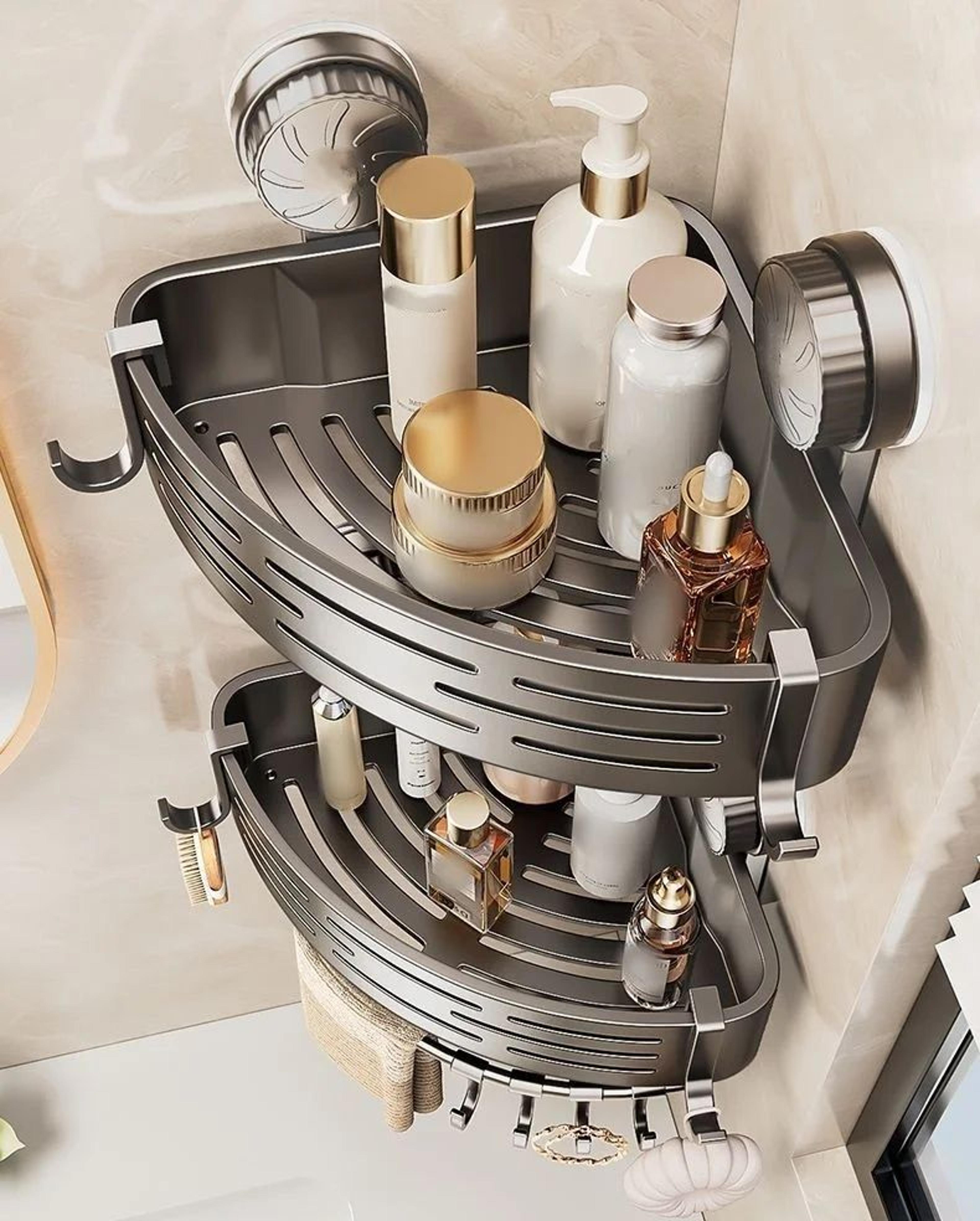 Corner Suction Cup Bathroom Shelf No Drill Storage Basket 5