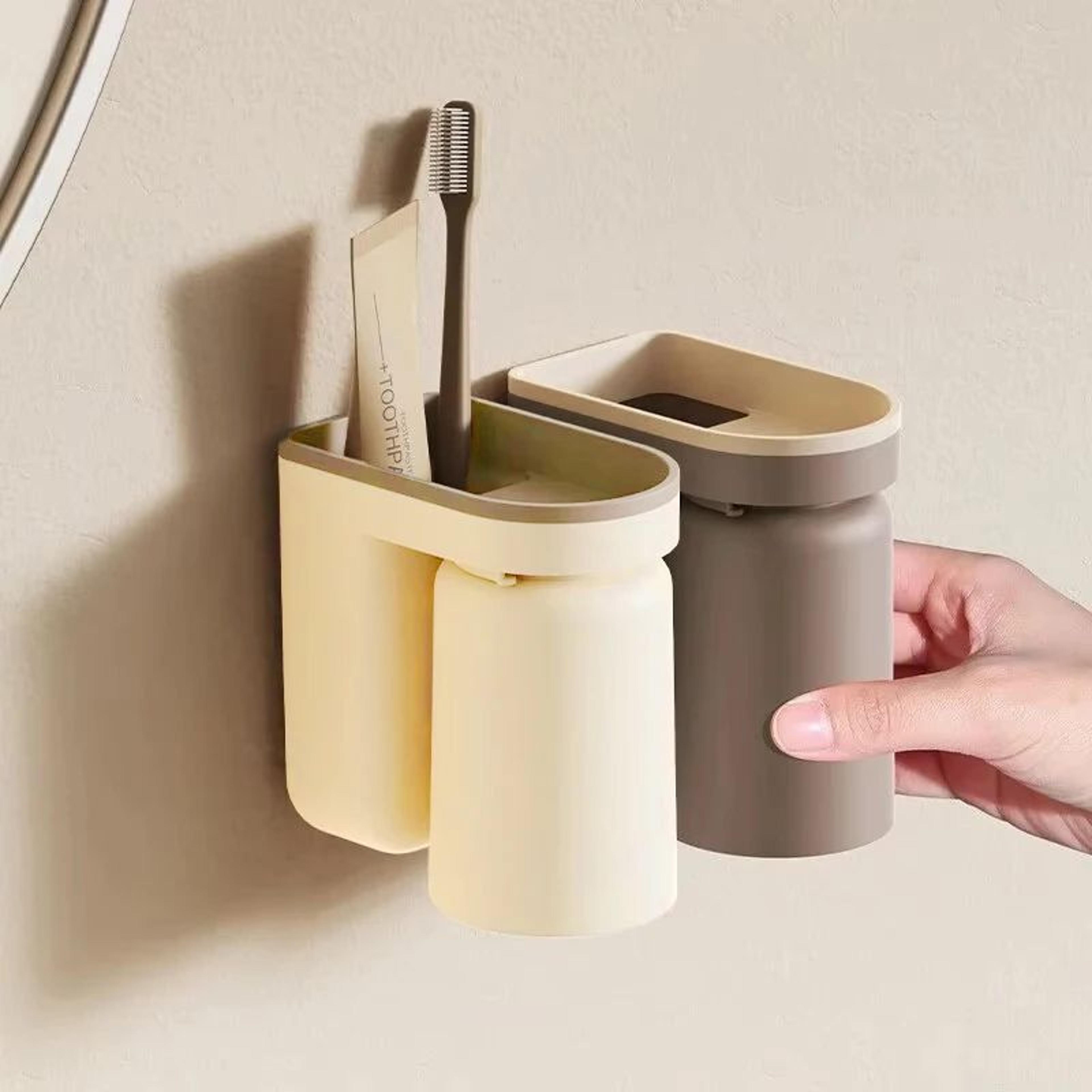 wall mounted toothbrush holder with cup organizer