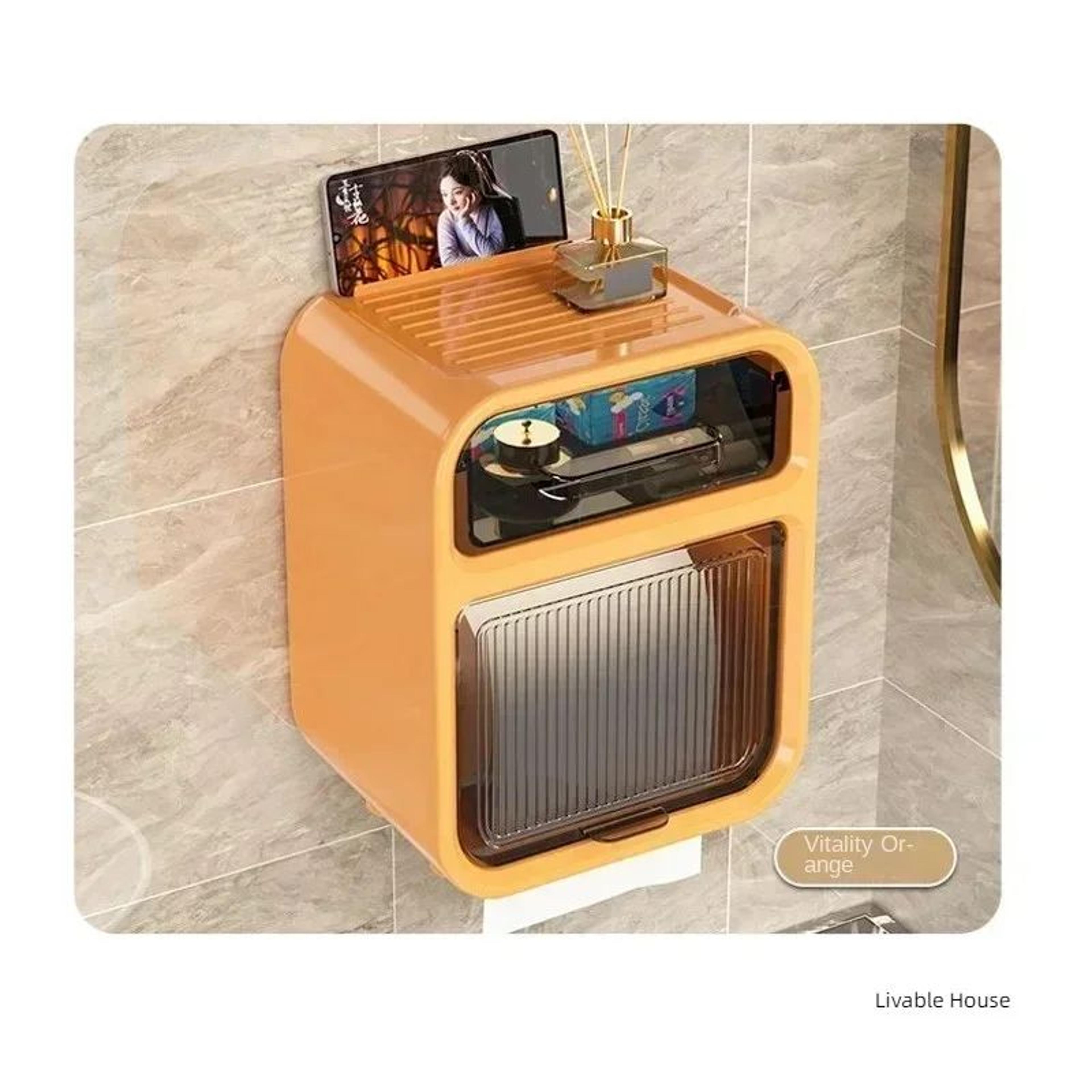 Wall Mounted Toilet Tissue Holder With Storage Rack 4