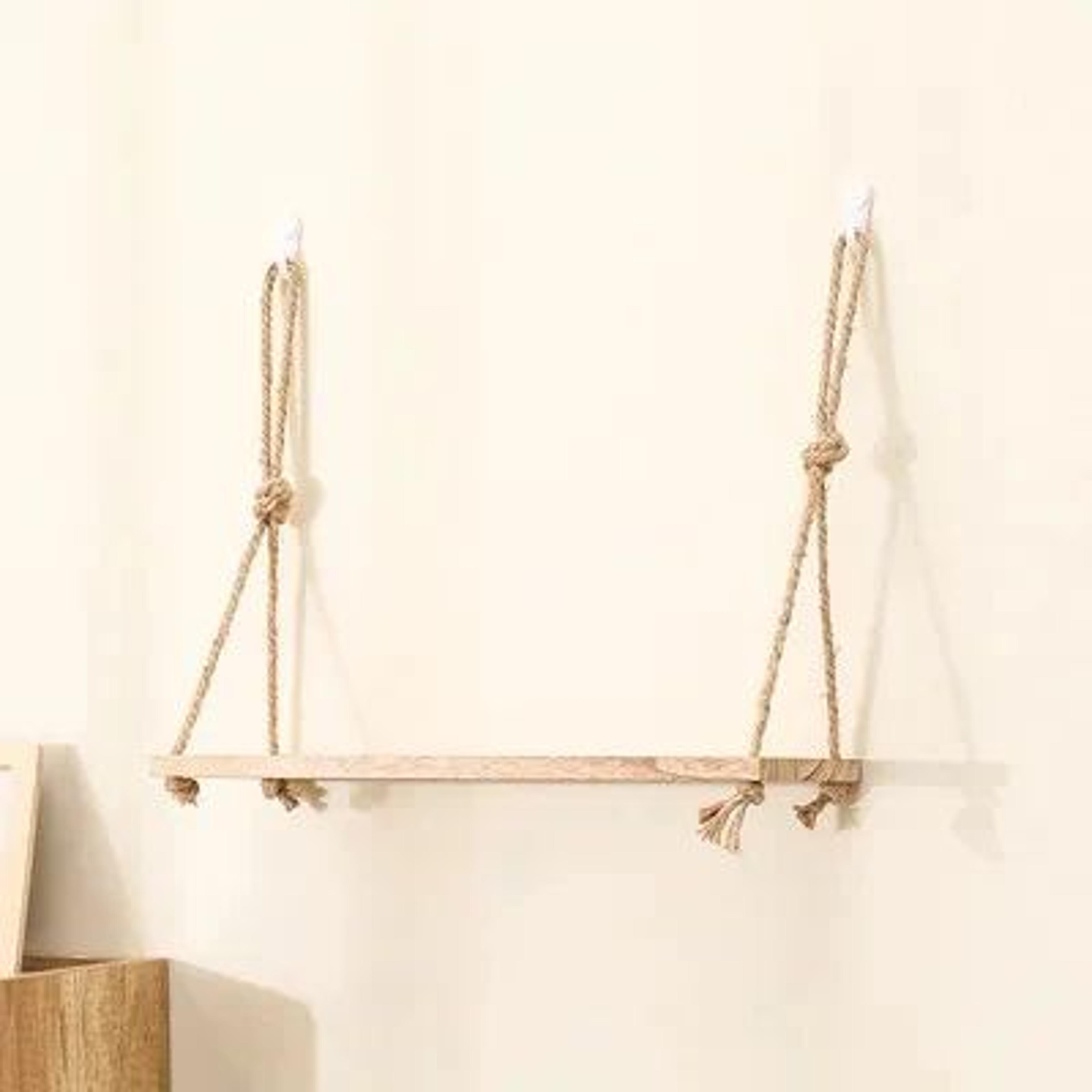 Wooden Hanging Floating Shelf With Rope Decor 5