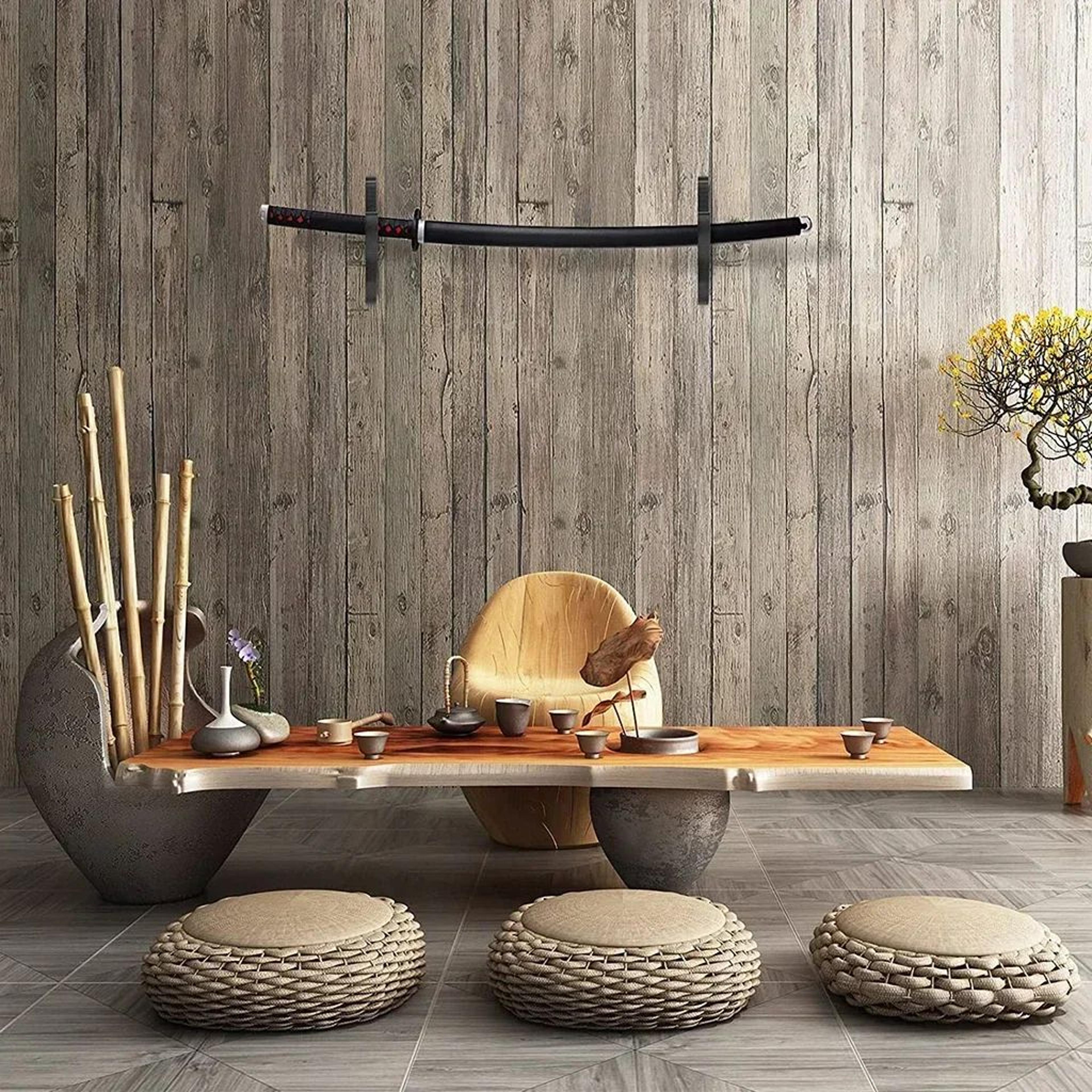 Wall Mount Wooden Sword Holder Adjustable Display Rack 4