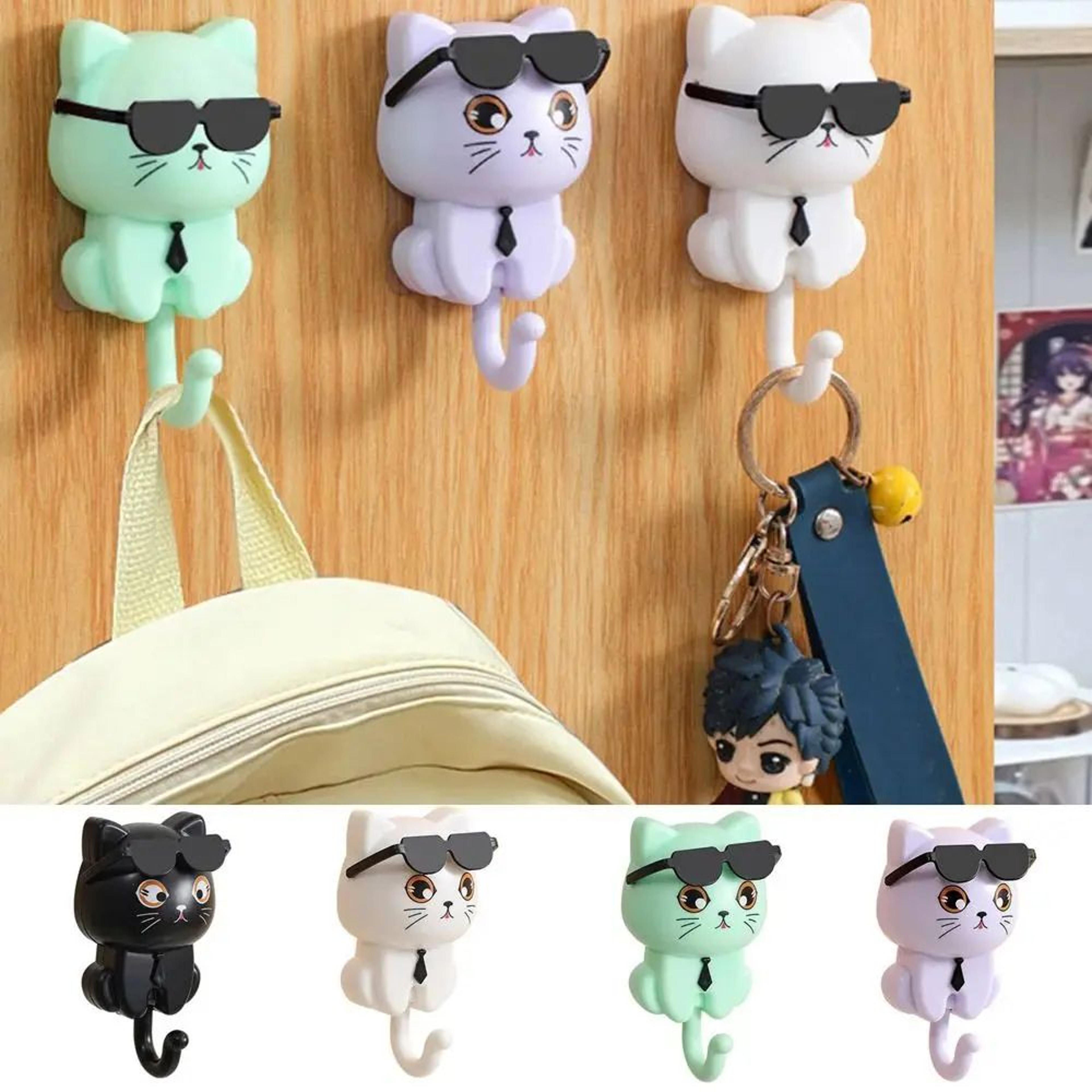 Cartoon Cat Wall Hooks Waterproof Decorative Sticky Hooks 4