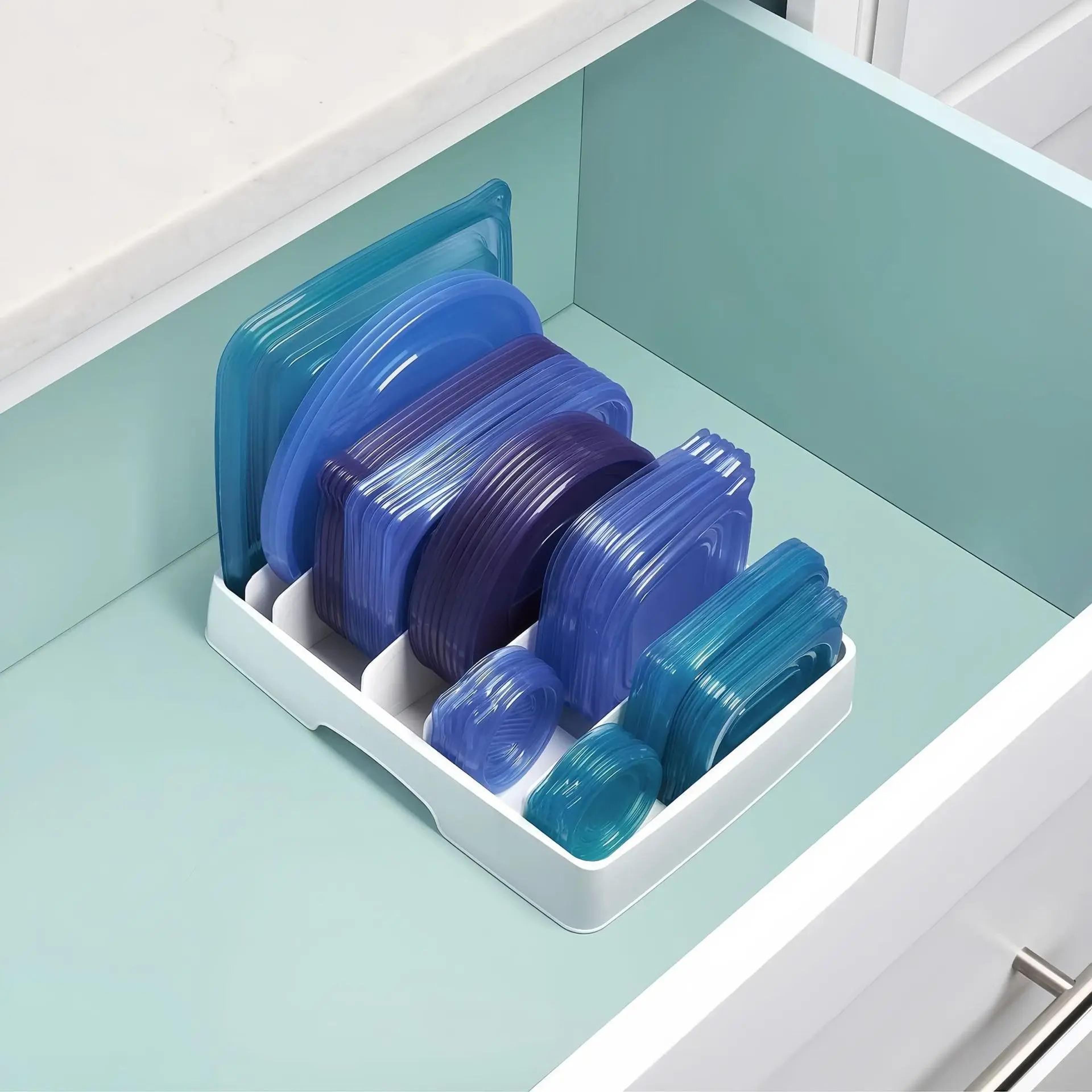 Food Container Lid Organizer Rack With Compartments 0