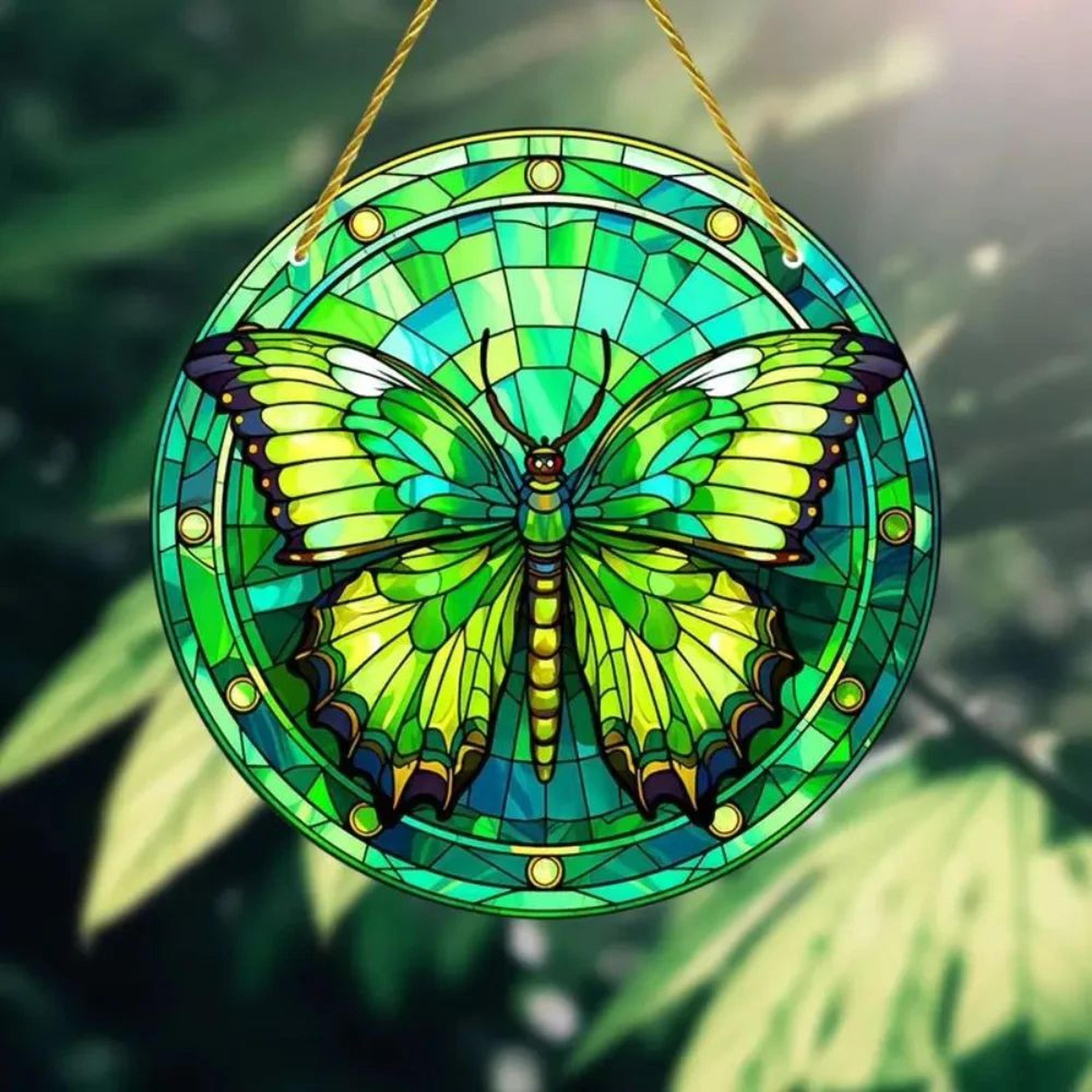 Butterfly Stained Suncatcher Round Acrylic Window Hanging Decor 5