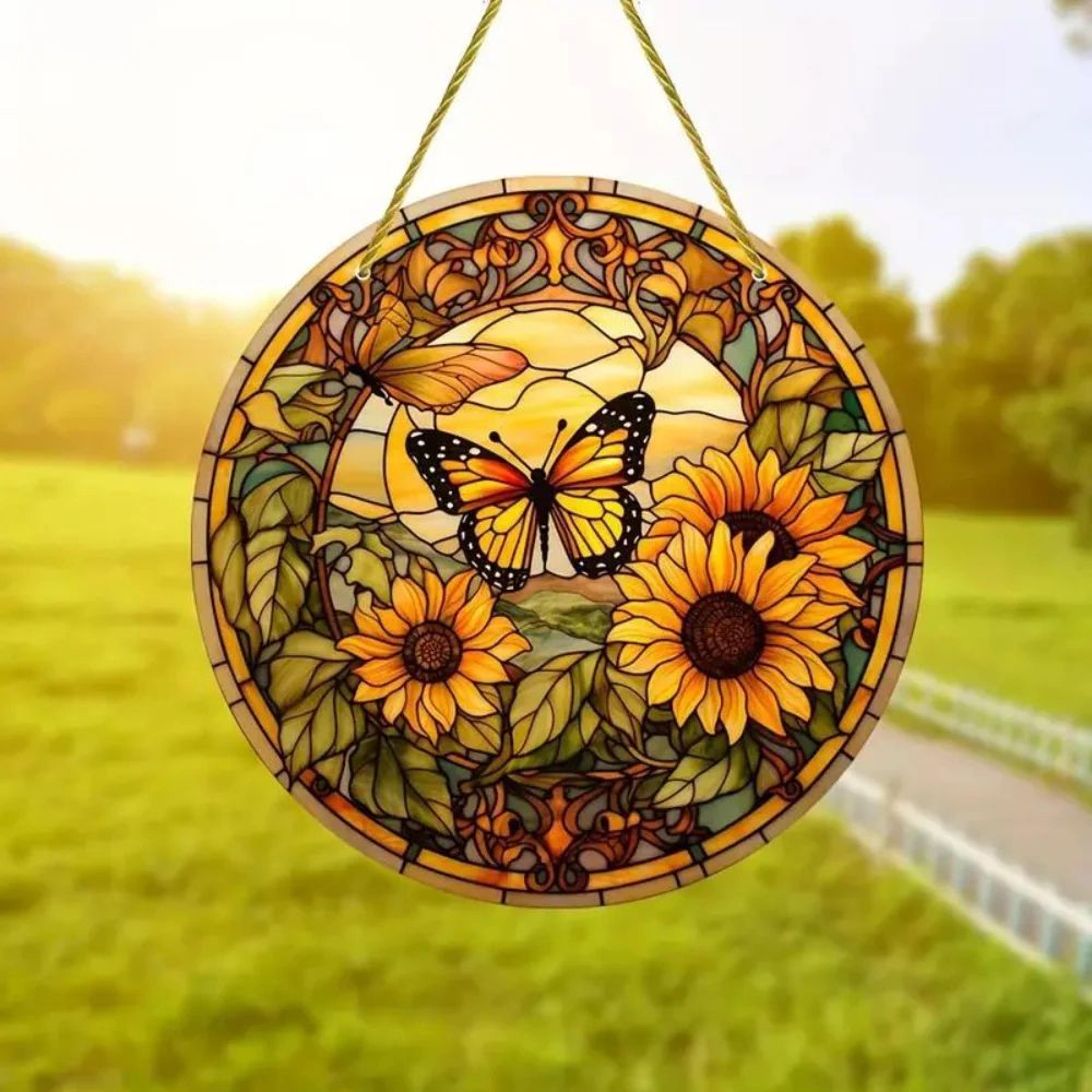 Butterfly Stained Suncatcher Round Acrylic Window Hanging Decor 2
