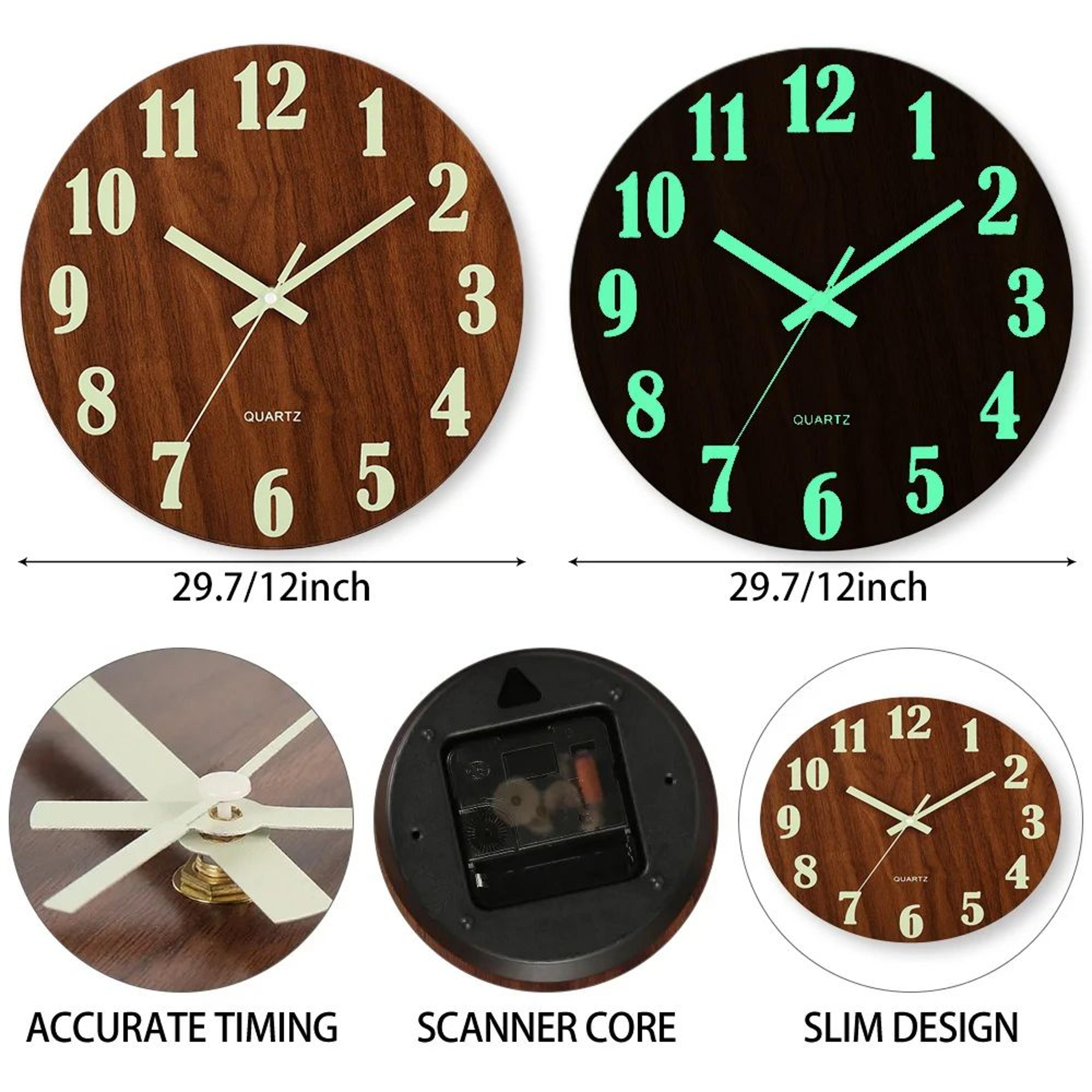 Nordic Wooden Luminous Wall Clock Silent Night Light 2