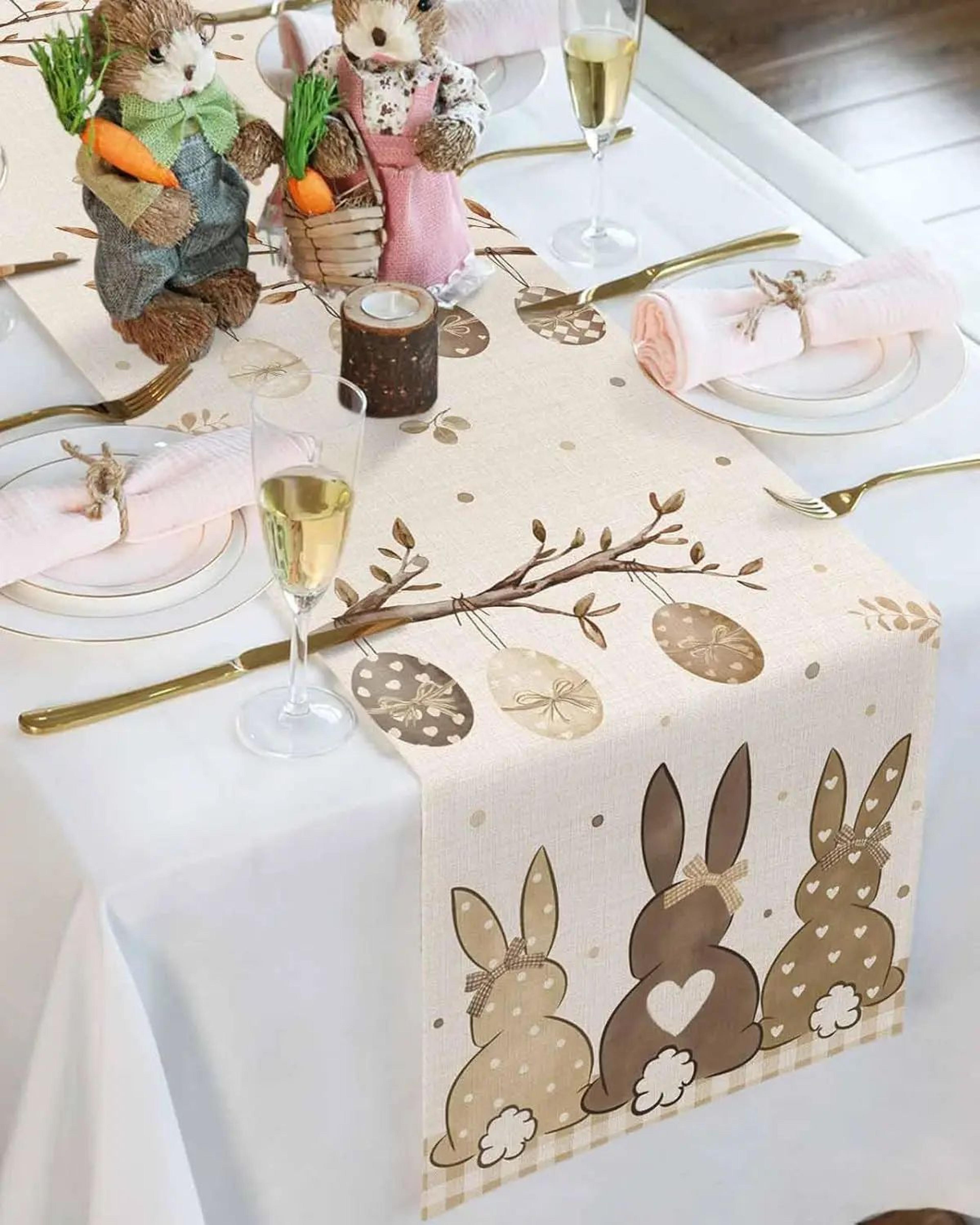 Easter Bunny Linen Table Runner For Dining Decor 2