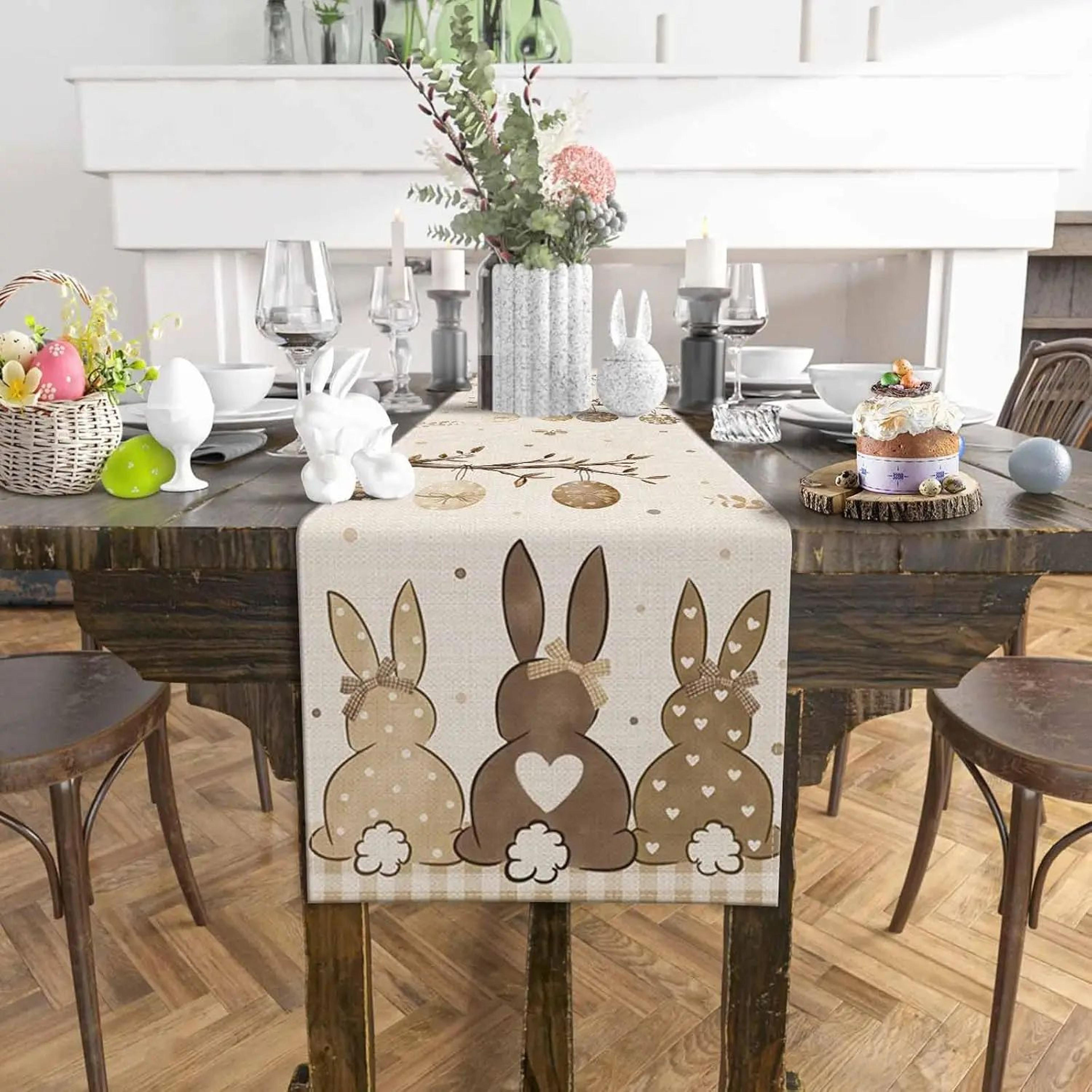 Easter Bunny Linen Table Runner Rustic Spring Table Decor 1