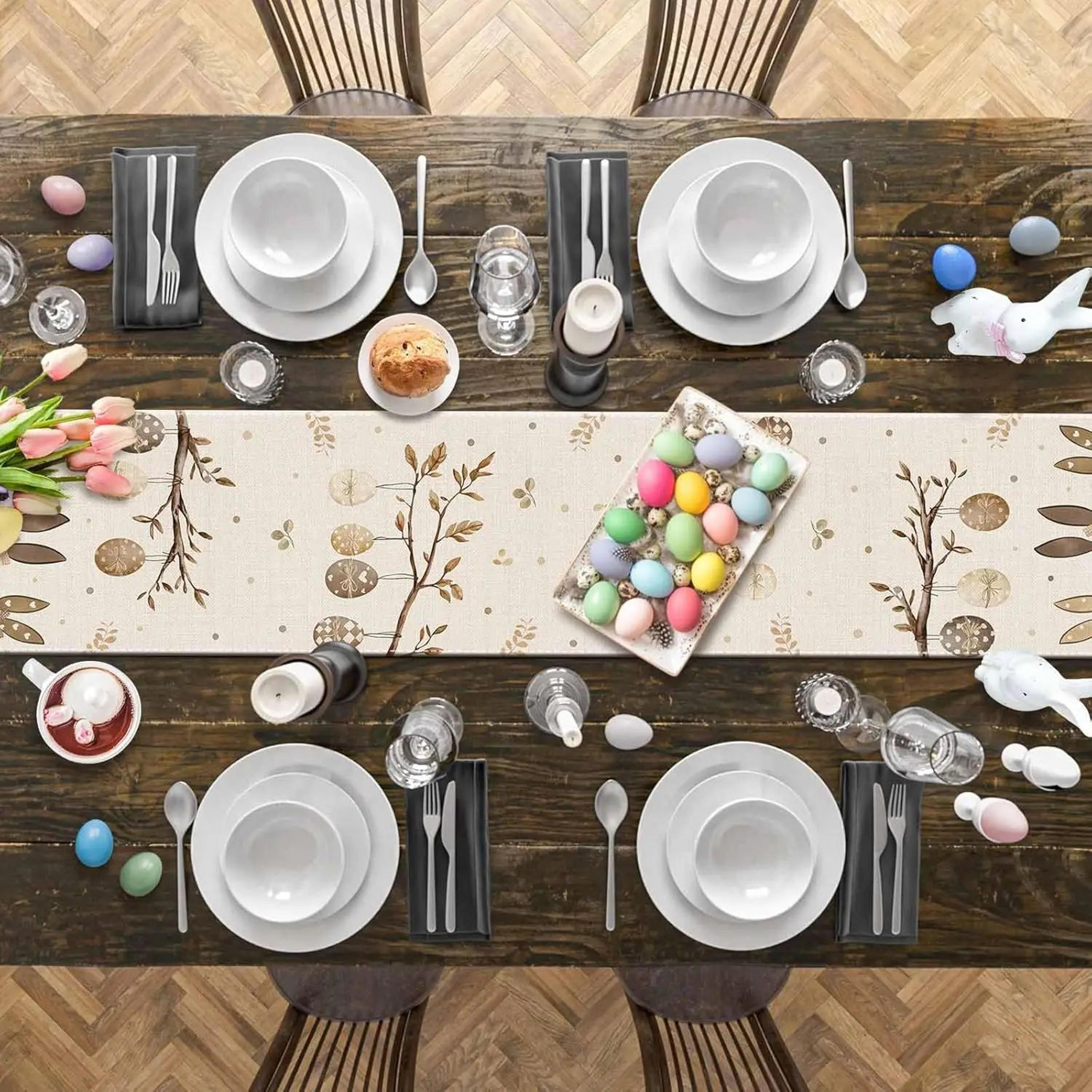 Easter Bunny Linen Table Runner Rustic Spring Table Decor 3