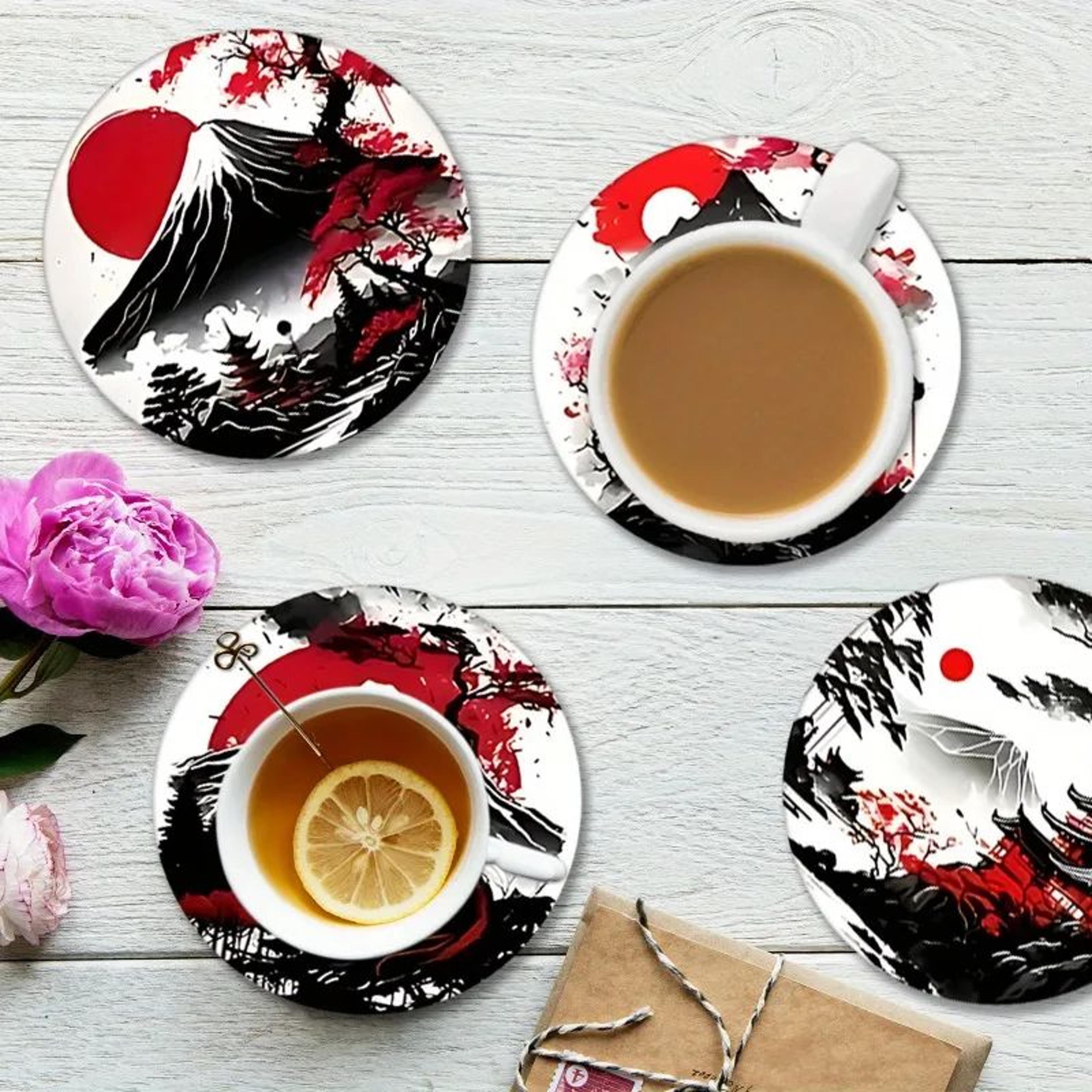 Japanese Landscape Wooden Coaster Set 2